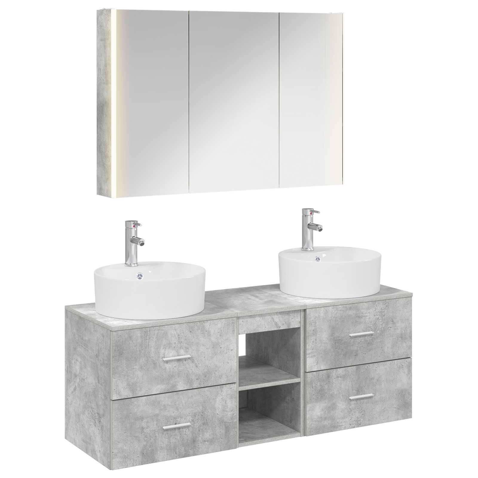 vidaXL Badezimmermöbel-Set 4 pcs Betongrau Ingenieurholz und Glas
