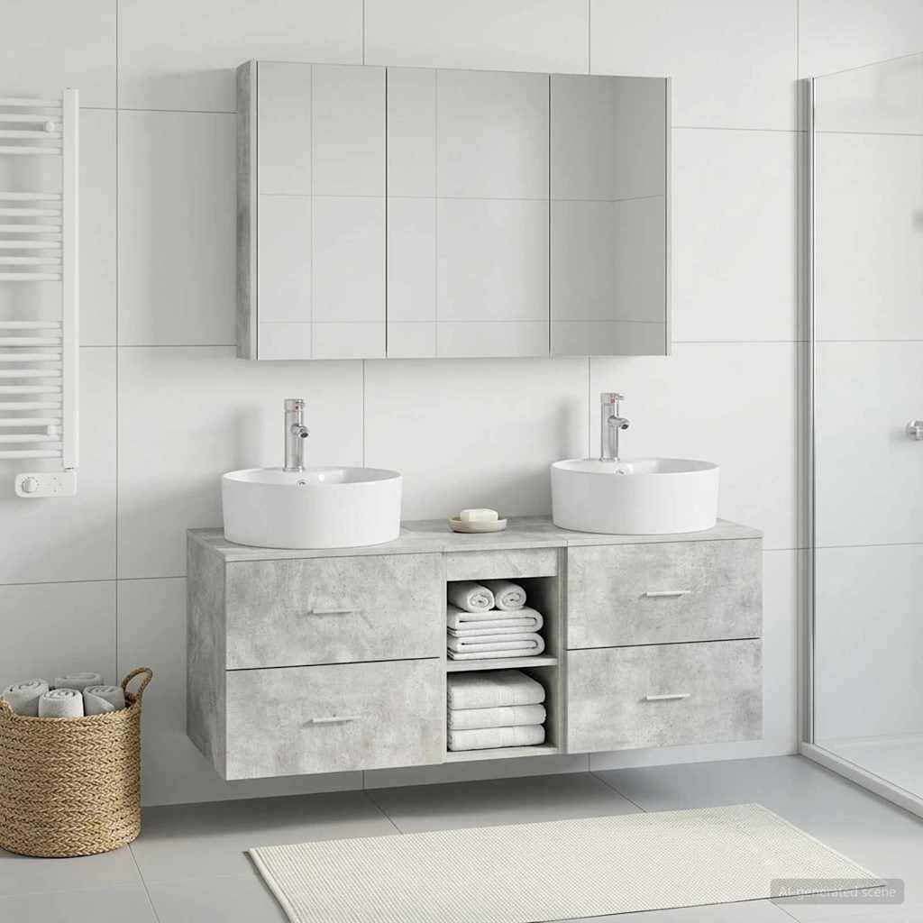 vidaXL Badezimmermöbel-Set 4 pcs Betongrau Ingenieurholz und Glas