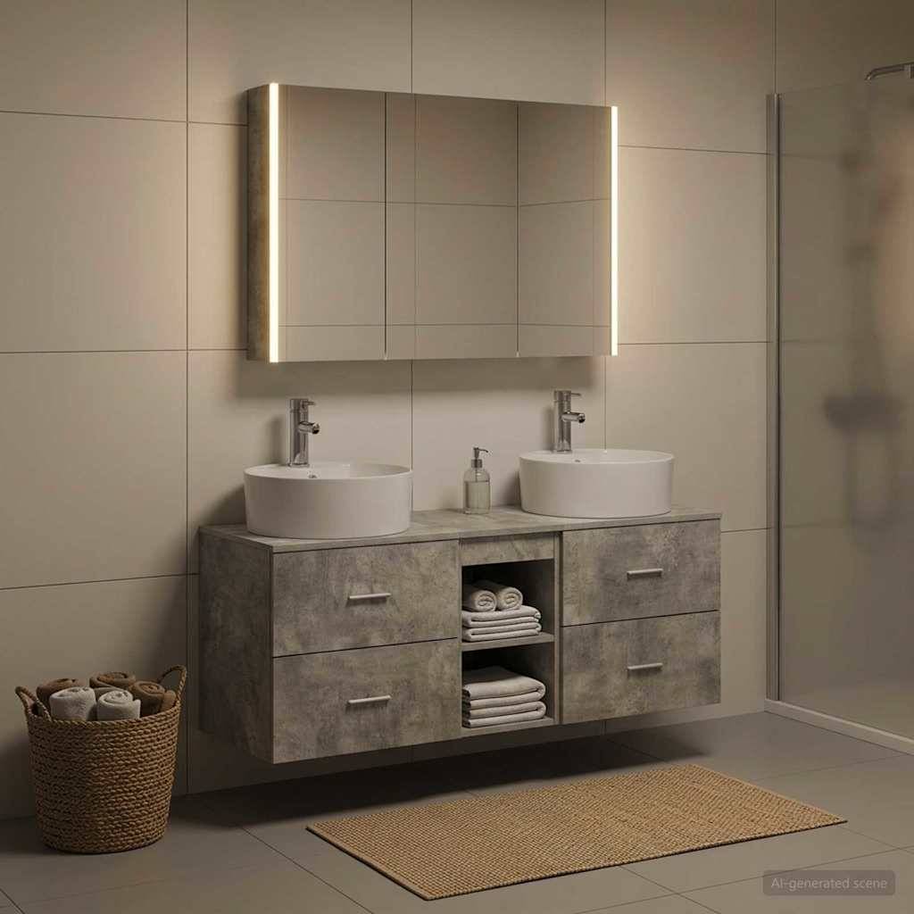 vidaXL Badezimmermöbel-Set 4 pcs Betongrau Ingenieurholz und Glas