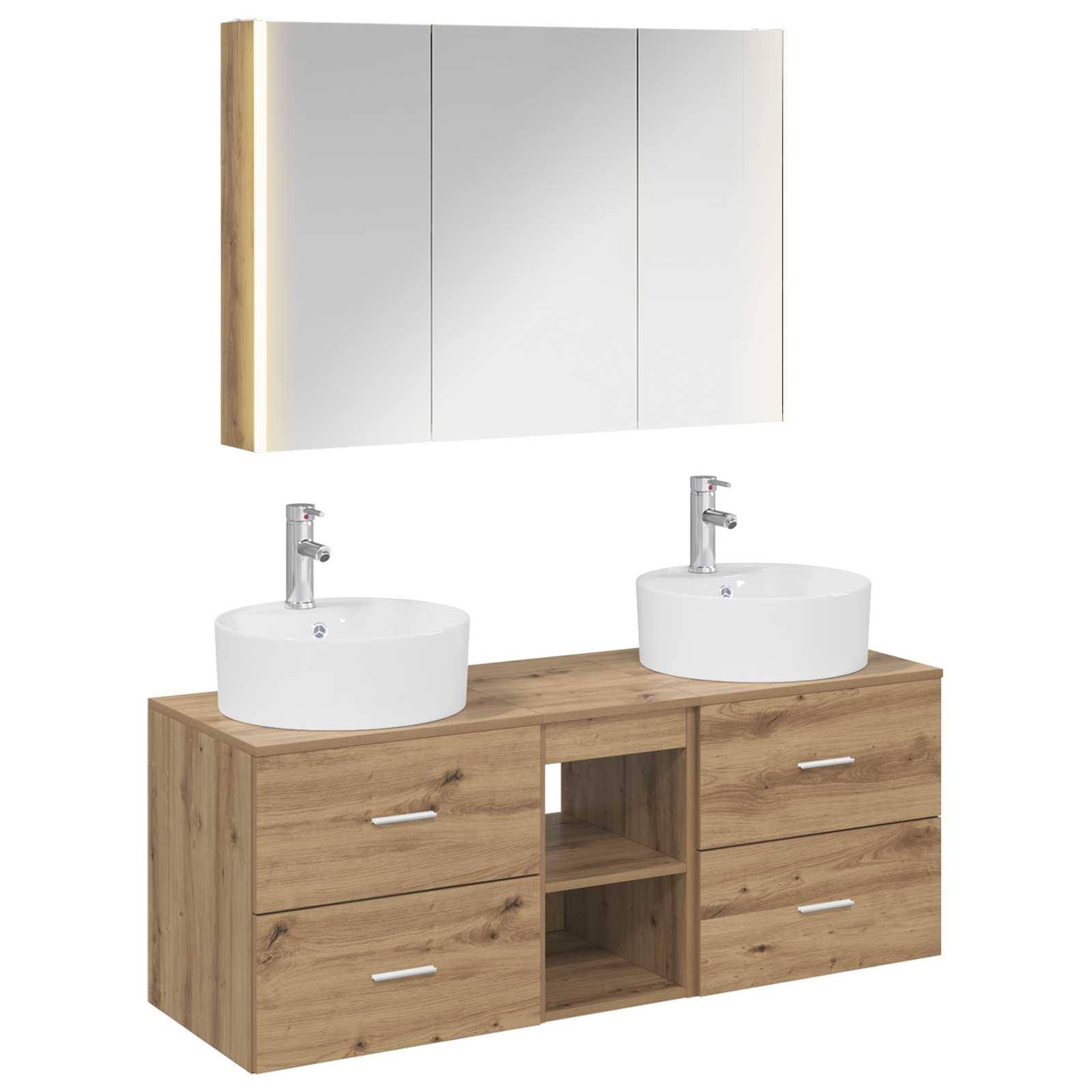 vidaXL Badezimmermöbel-Set 4 pcs Artisan-Eiche Ingenieurholz und Glas