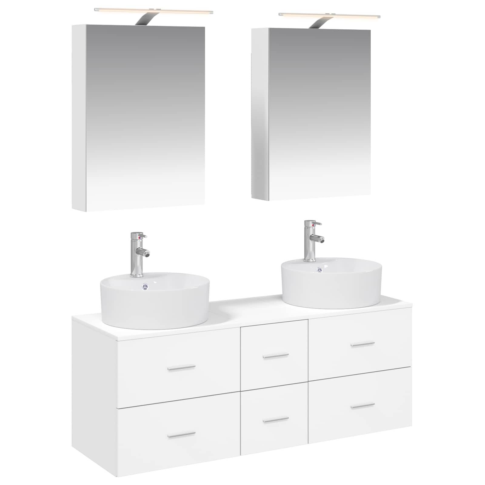 vidaXL Badezimmermöbel-Set 5 pcs Weiß Ingenieurholz und Glas