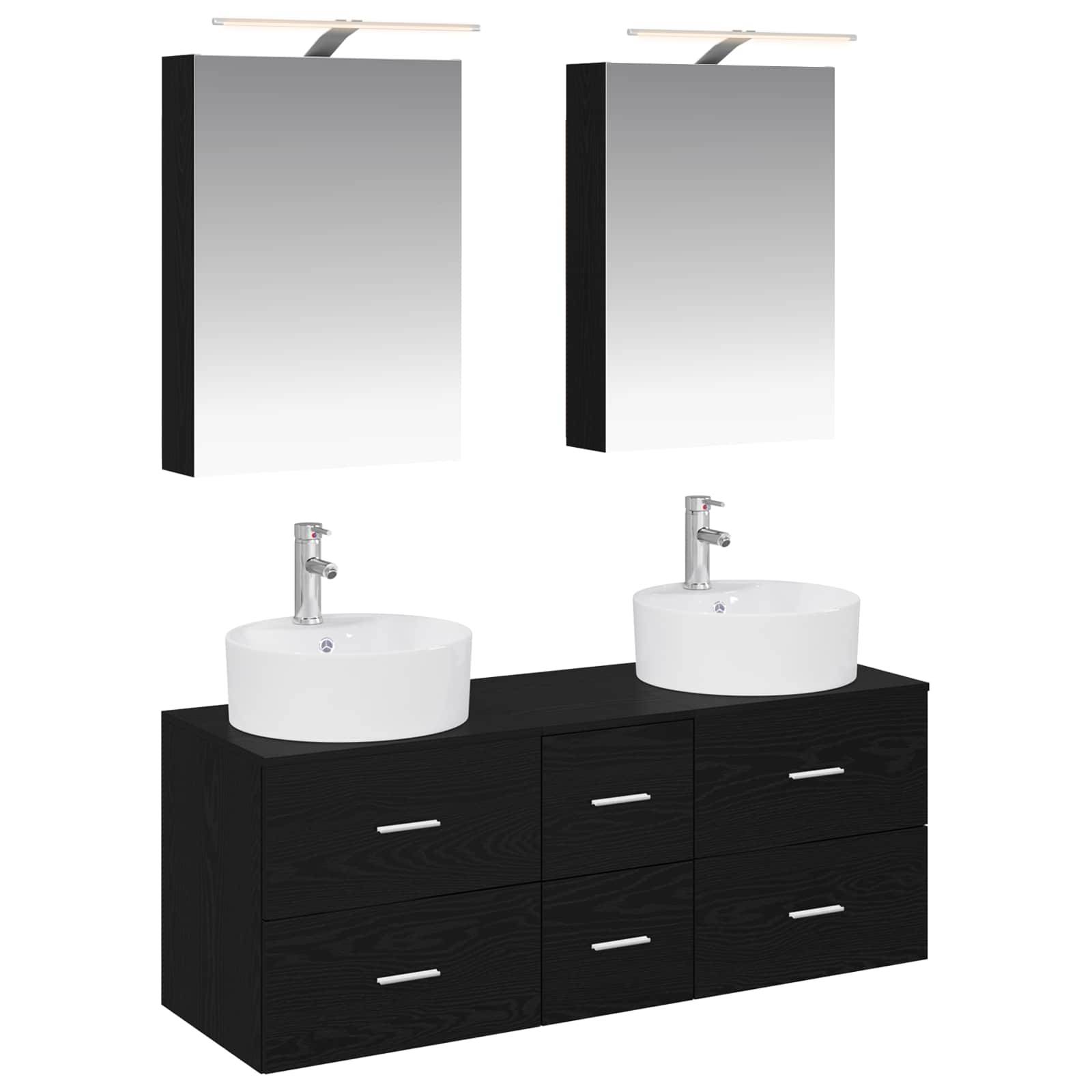 vidaXL Badezimmermöbel-Set 5 pcs Schwarze Eiche Ingenieurholz und Glas
