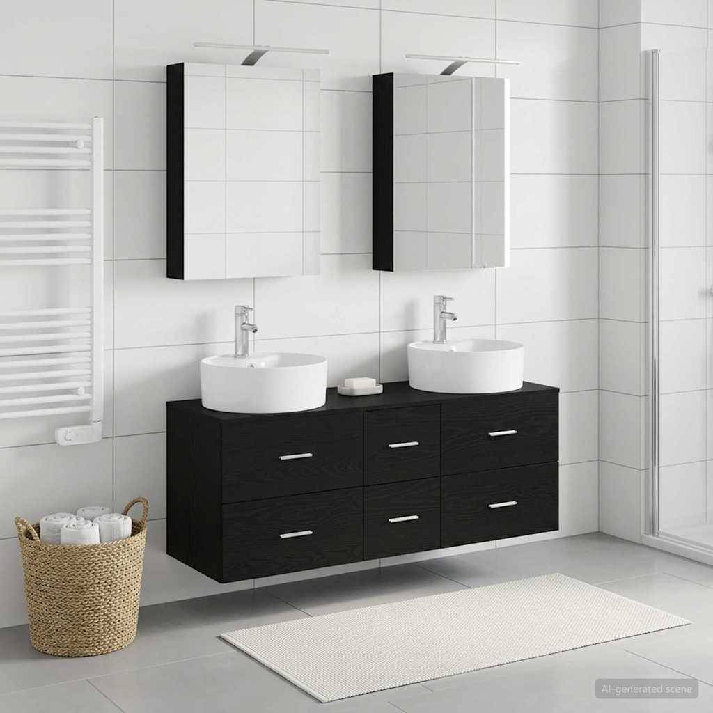 vidaXL Badezimmermöbel-Set 5 pcs Schwarze Eiche Ingenieurholz und Glas