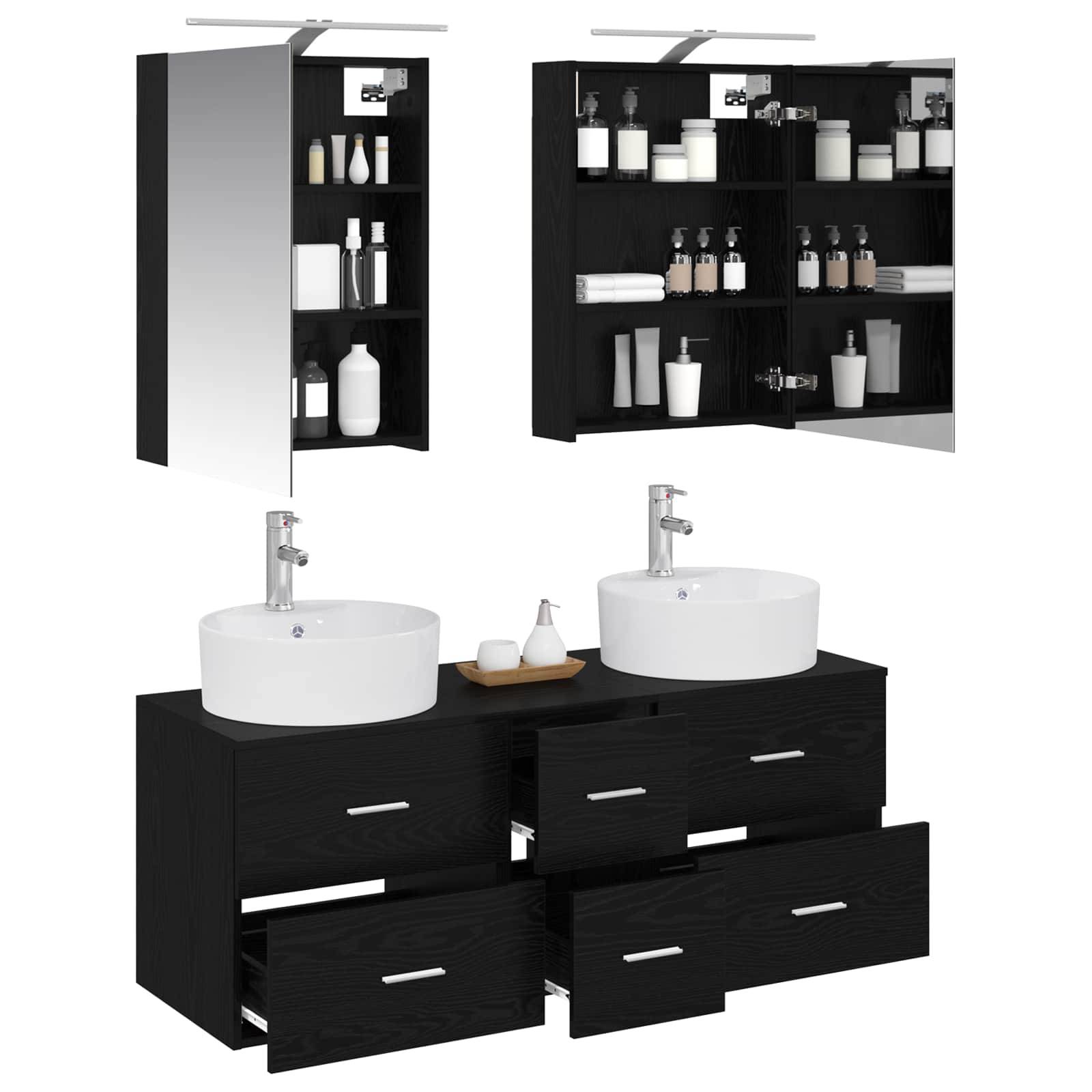 vidaXL Badezimmermöbel-Set 5 pcs Schwarze Eiche Ingenieurholz und Glas