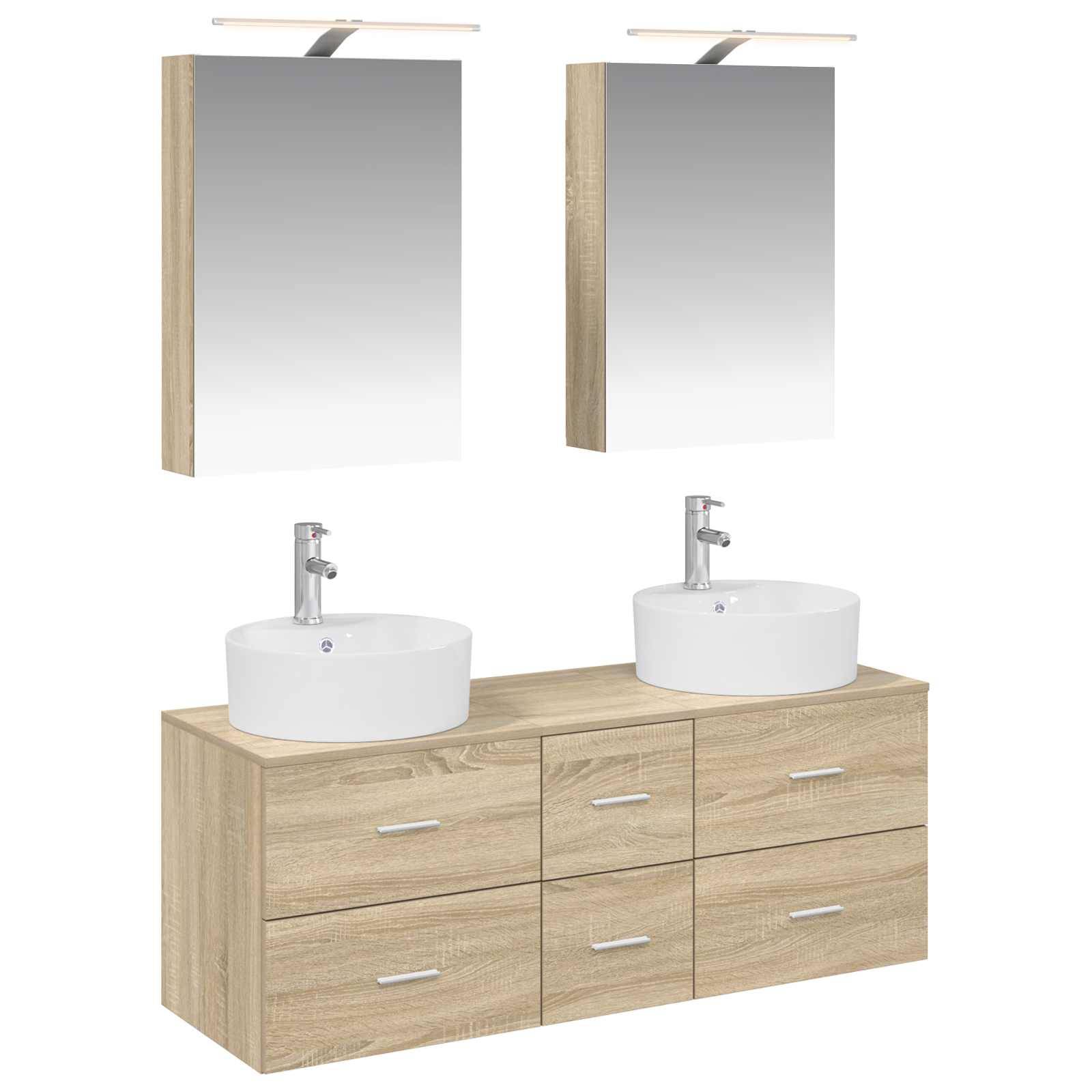 vidaXL Badezimmermöbel-Set 5 pcs Sonoma-Eiche Ingenieurholz und Glas
