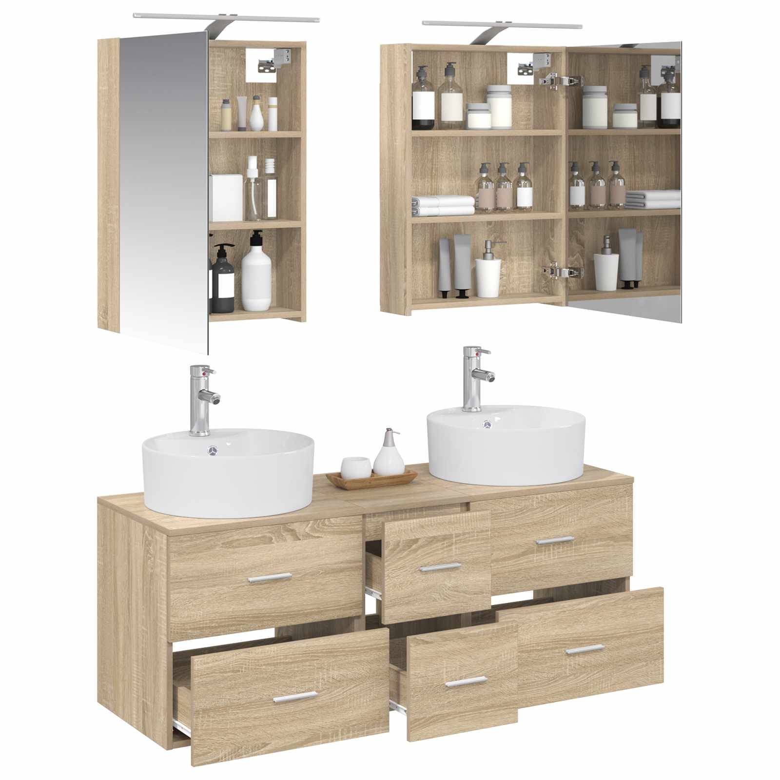 vidaXL Badezimmermöbel-Set 5 pcs Sonoma-Eiche Ingenieurholz und Glas