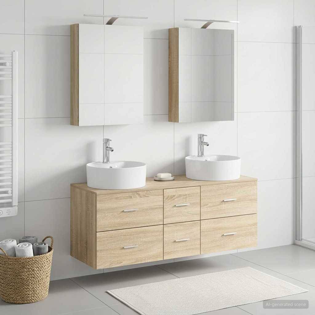 vidaXL Badezimmermöbel-Set 5 pcs Sonoma-Eiche Ingenieurholz und Glas