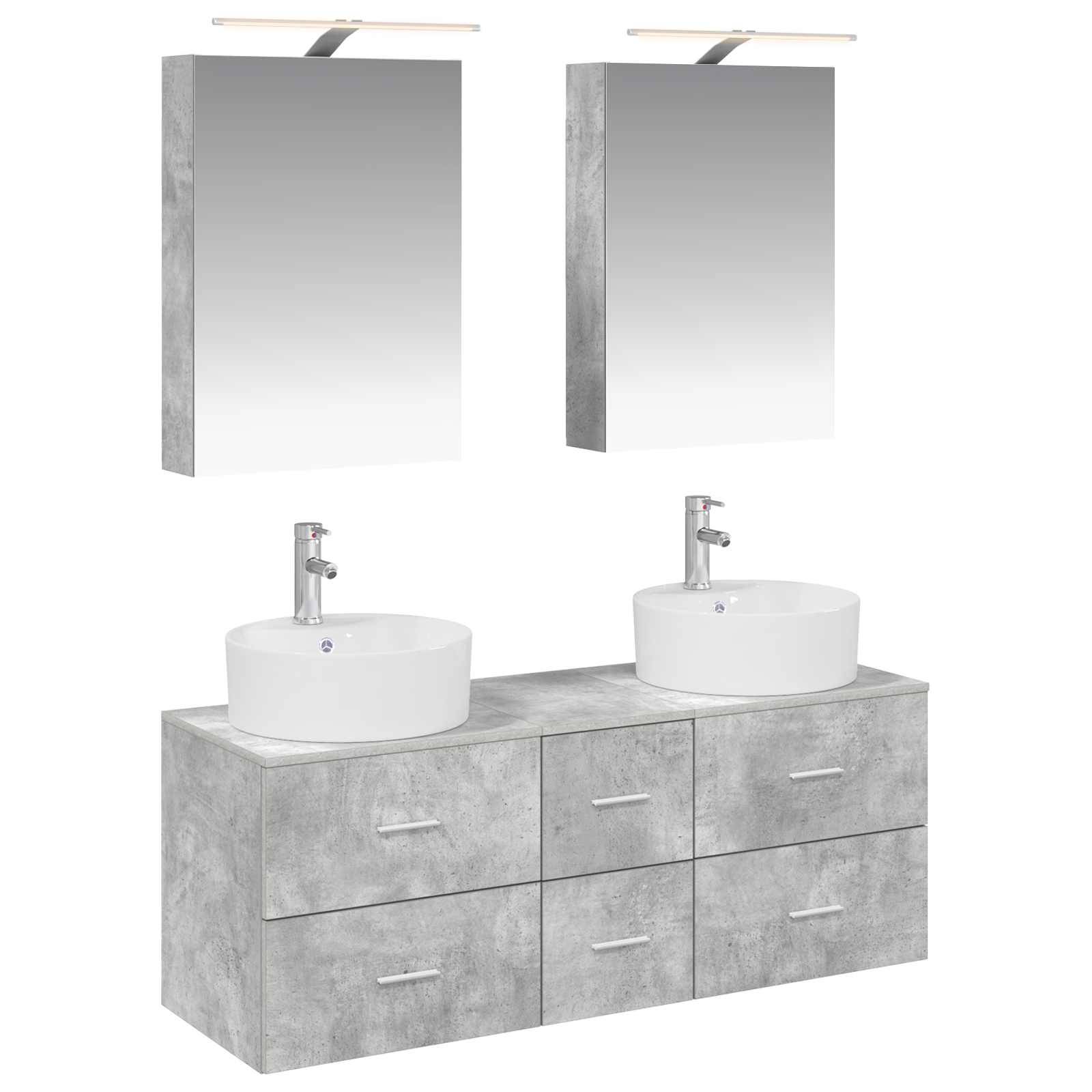 vidaXL Badezimmermöbel-Set 5 pcs Betongrau Ingenieurholz und Glas