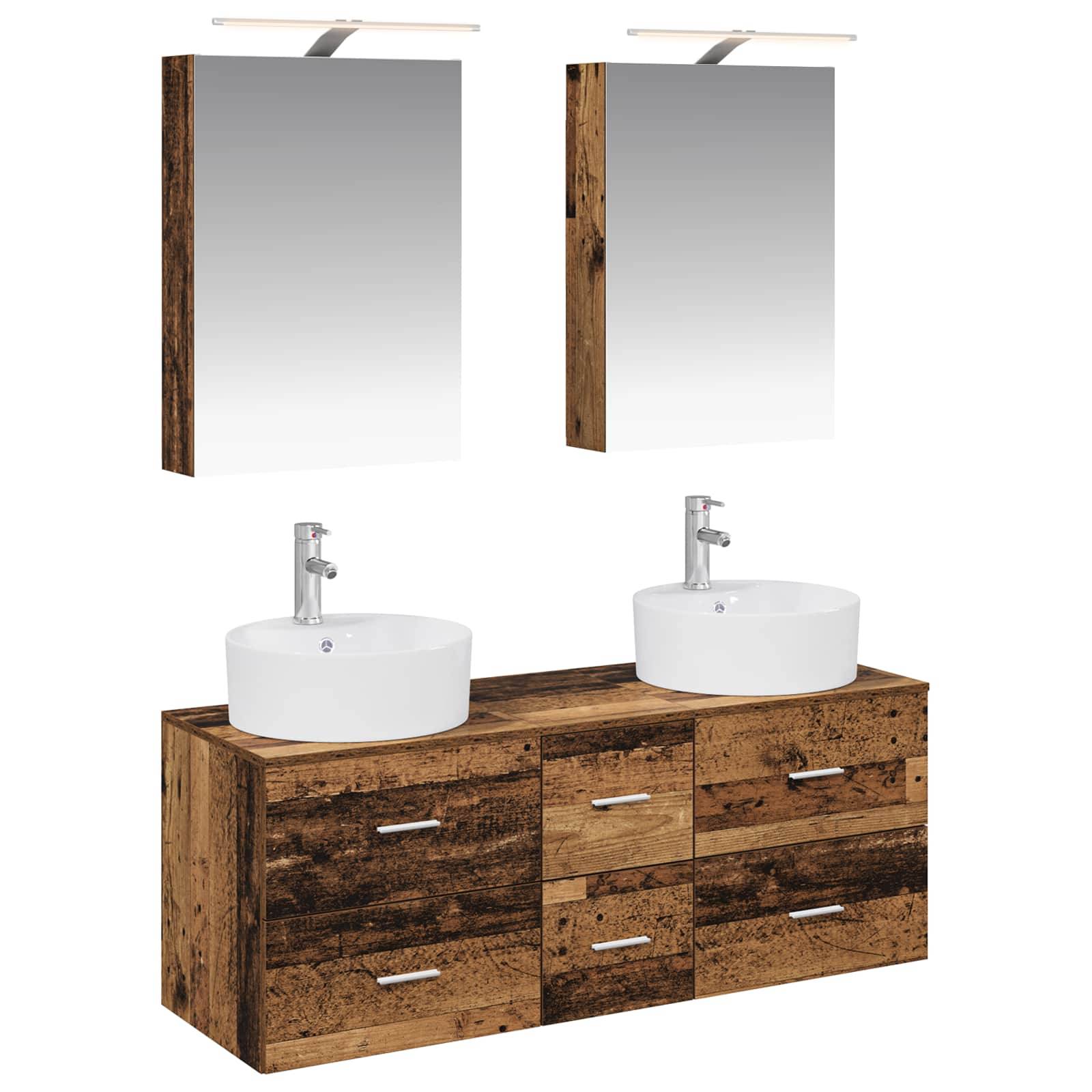 vidaXL Badezimmermöbel-Set 5 pcs Altholz Ingenieurholz und Glas