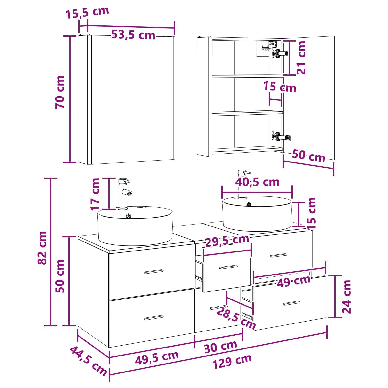 vidaXL Badezimmermöbel-Set 5 pcs Altholz Ingenieurholz und Glas
