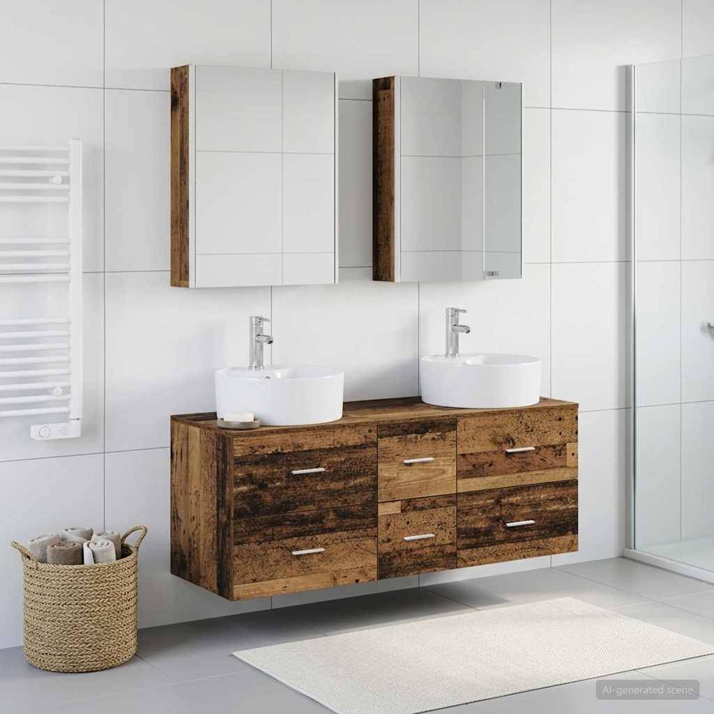vidaXL Badezimmermöbel-Set 5 pcs Altholz Ingenieurholz und Glas