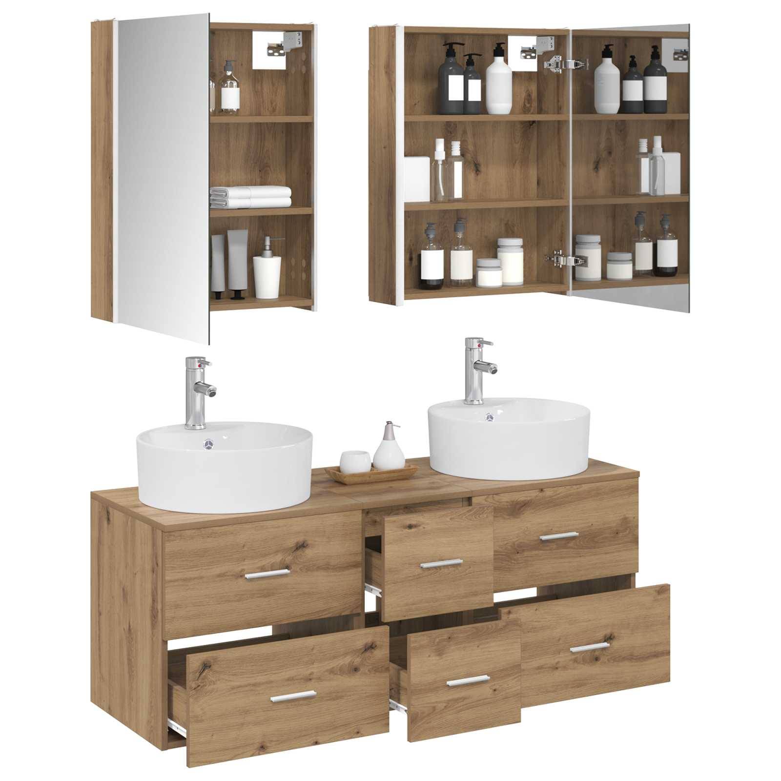 vidaXL Badezimmermöbel-Set 5 Stk. Artisan-Eiche Ingenieurholz und Glas