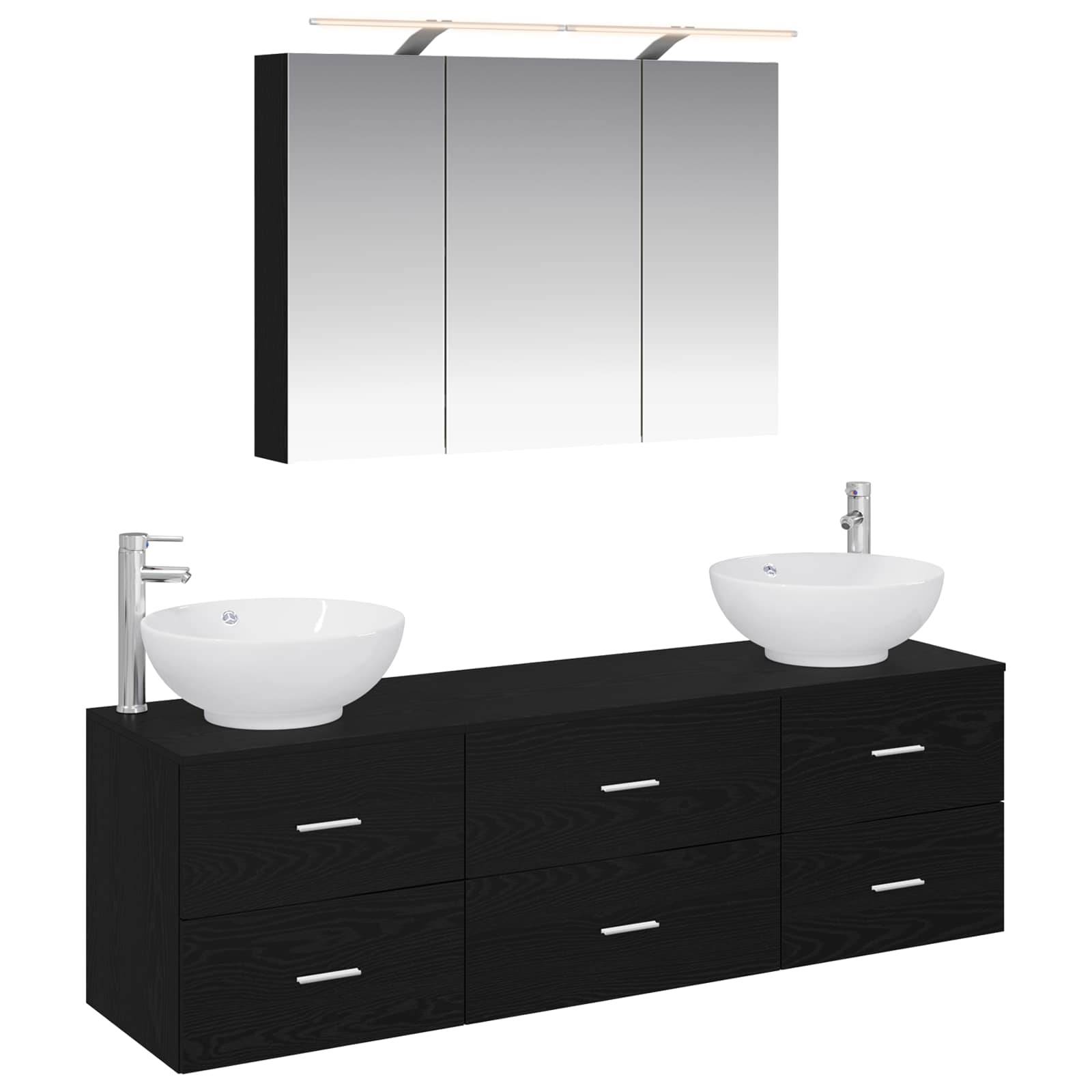 vidaXL Badezimmermöbel-Set 4 pcs Schwarze Eiche Ingenieurholz und Glas