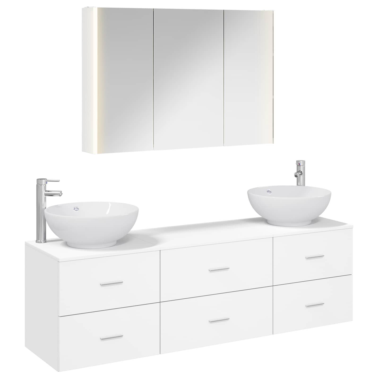 vidaXL Badezimmermöbel-Set 4 pcs Weiß Ingenieurholz und Glas
