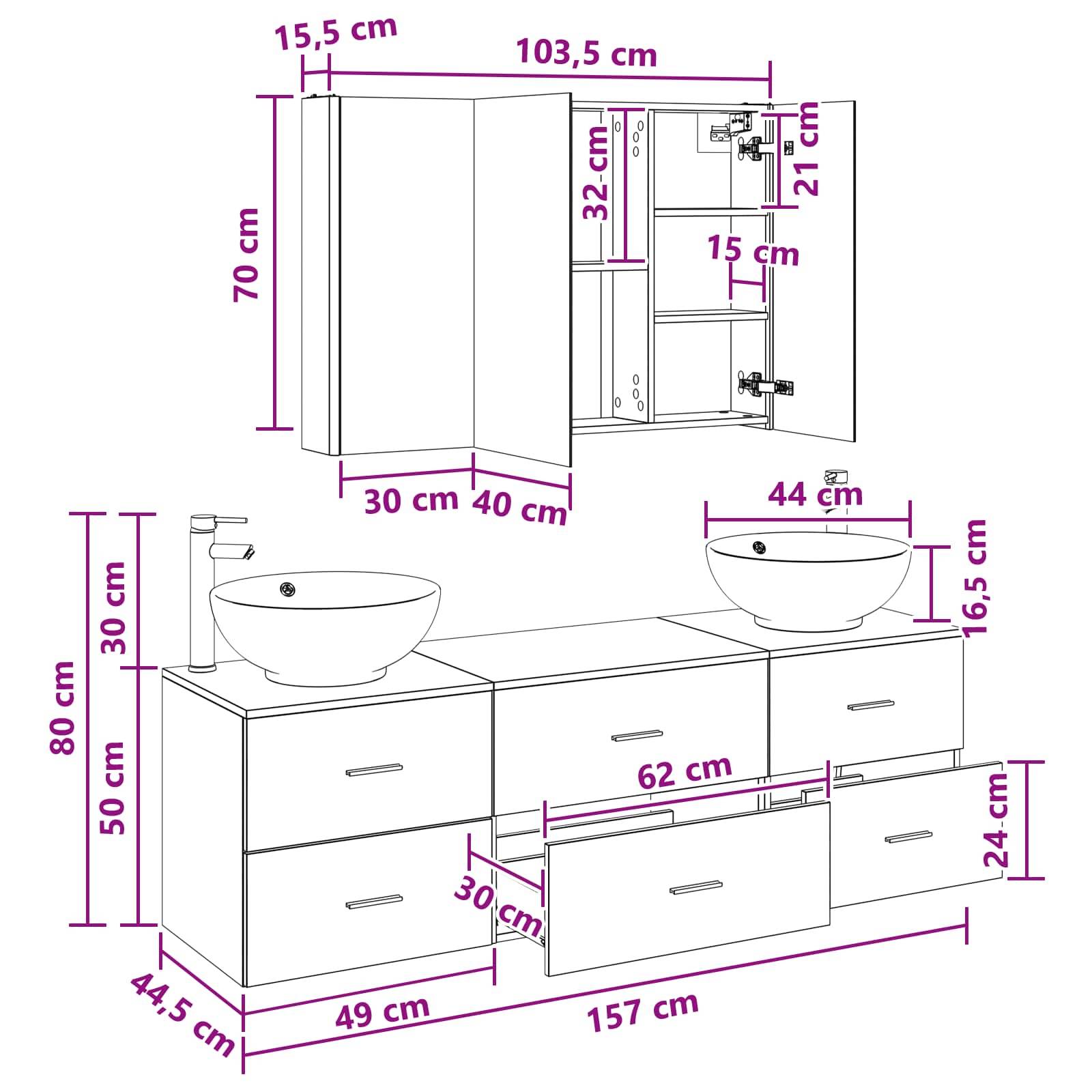 vidaXL Badezimmermöbel-Set 4 pcs Weiß Ingenieurholz und Glas