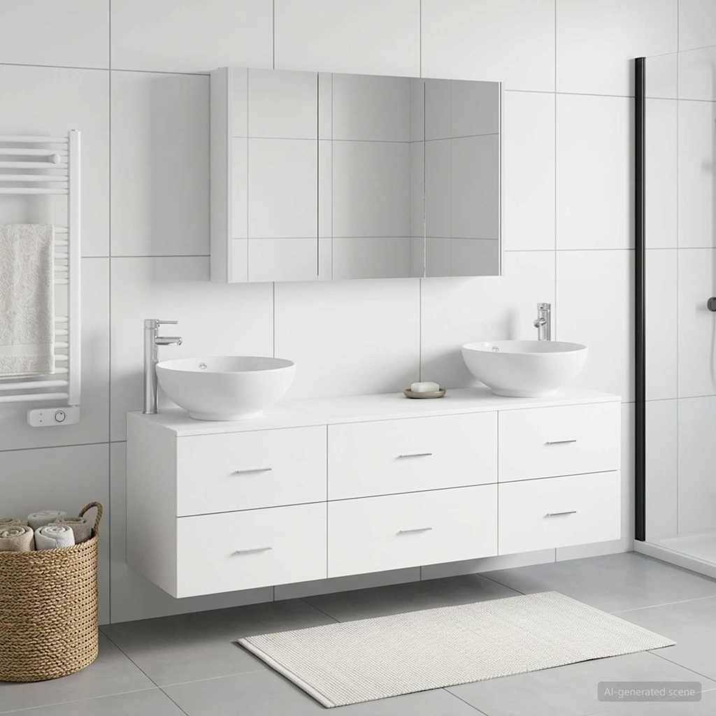 vidaXL Badezimmermöbel-Set 4 pcs Weiß Ingenieurholz und Glas
