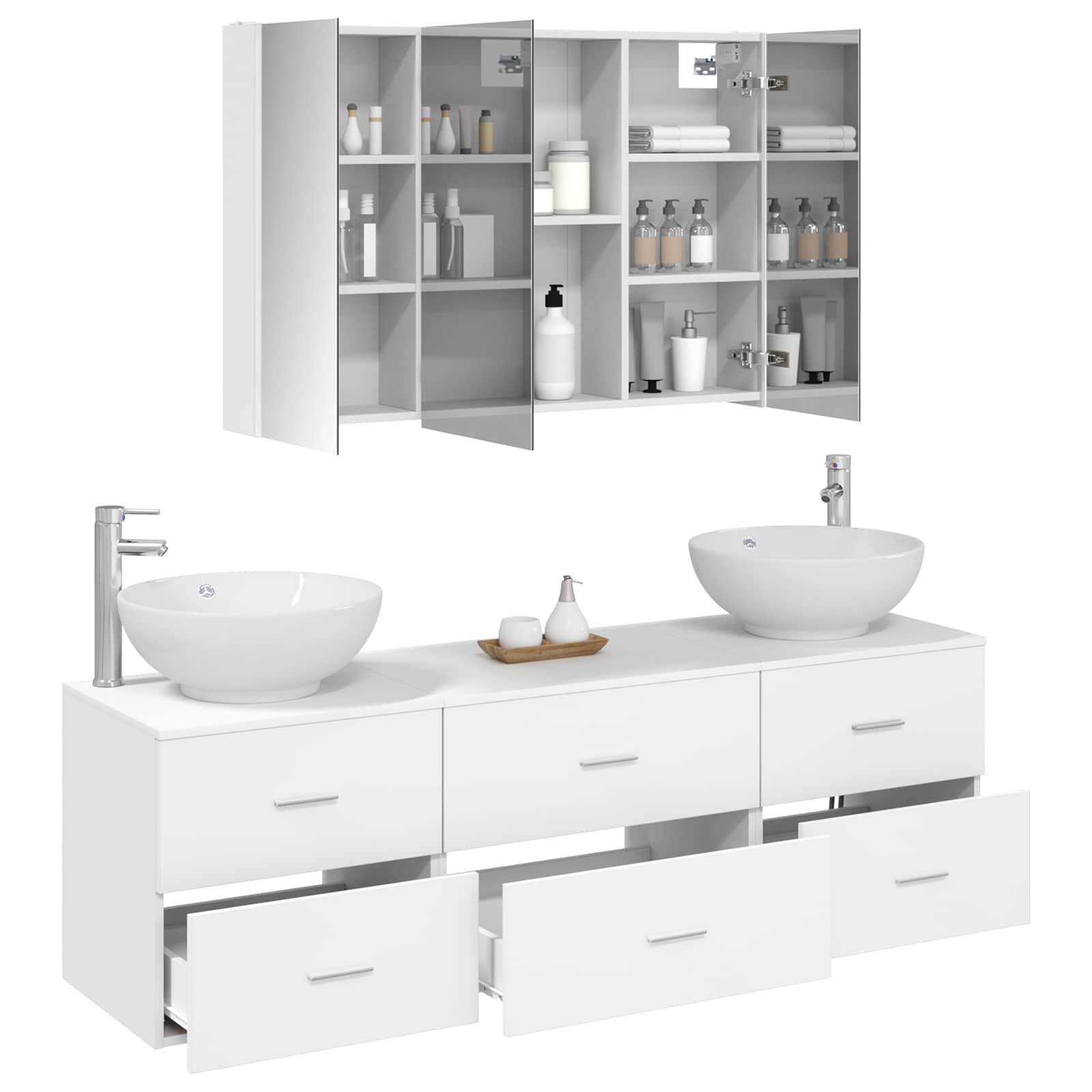 vidaXL Badezimmermöbel-Set 4 pcs Weiß Ingenieurholz und Glas