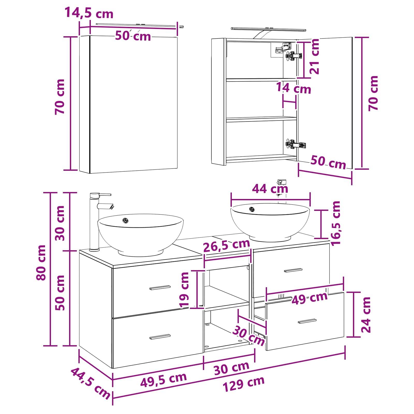 vidaXL Badezimmermöbel-Set 5 pcs Betongrau Ingenieurholz und Glas