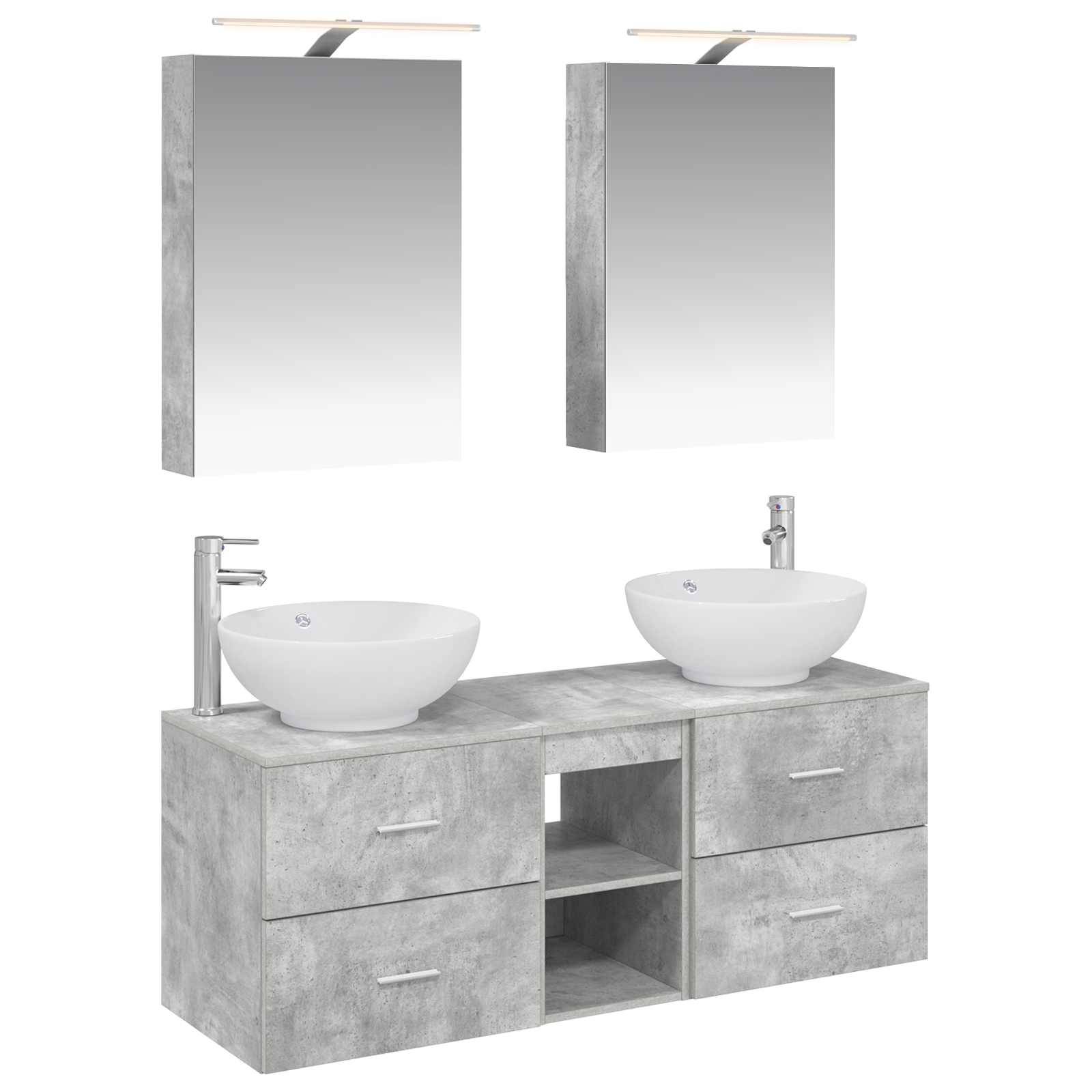 vidaXL Badezimmermöbel-Set 5 pcs Betongrau Ingenieurholz und Glas