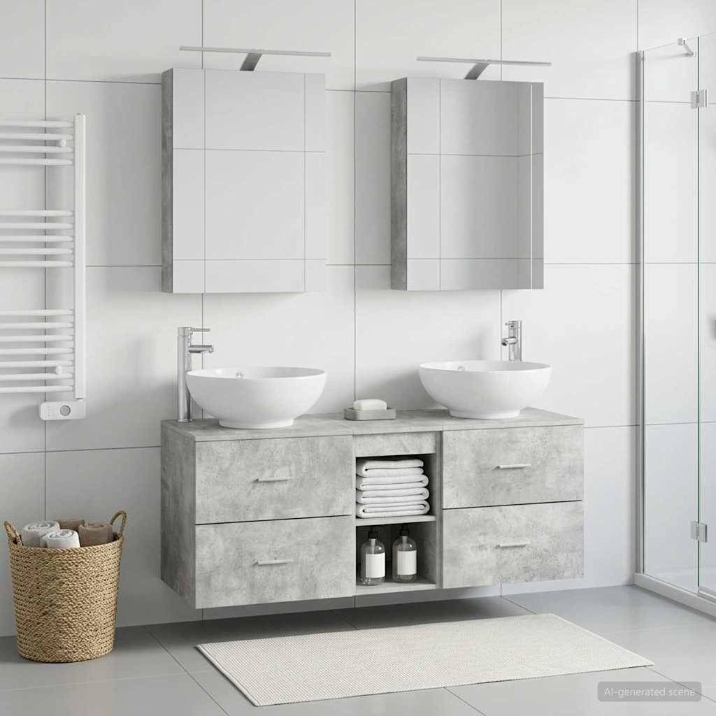 vidaXL Badezimmermöbel-Set 5 pcs Betongrau Ingenieurholz und Glas