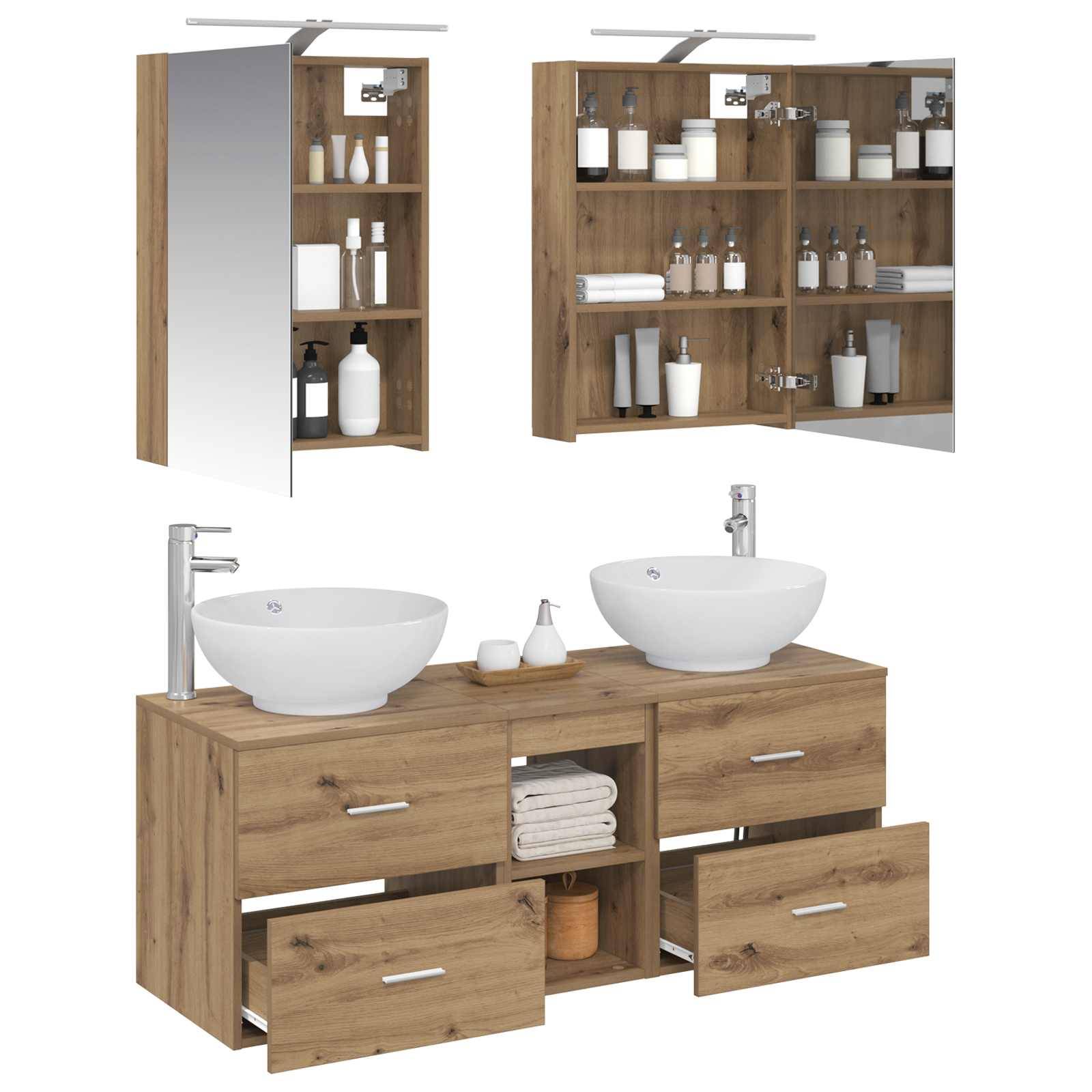 vidaXL Badezimmermöbel-Set 5 Stk. Artisan-Eiche Ingenieurholz und Glas