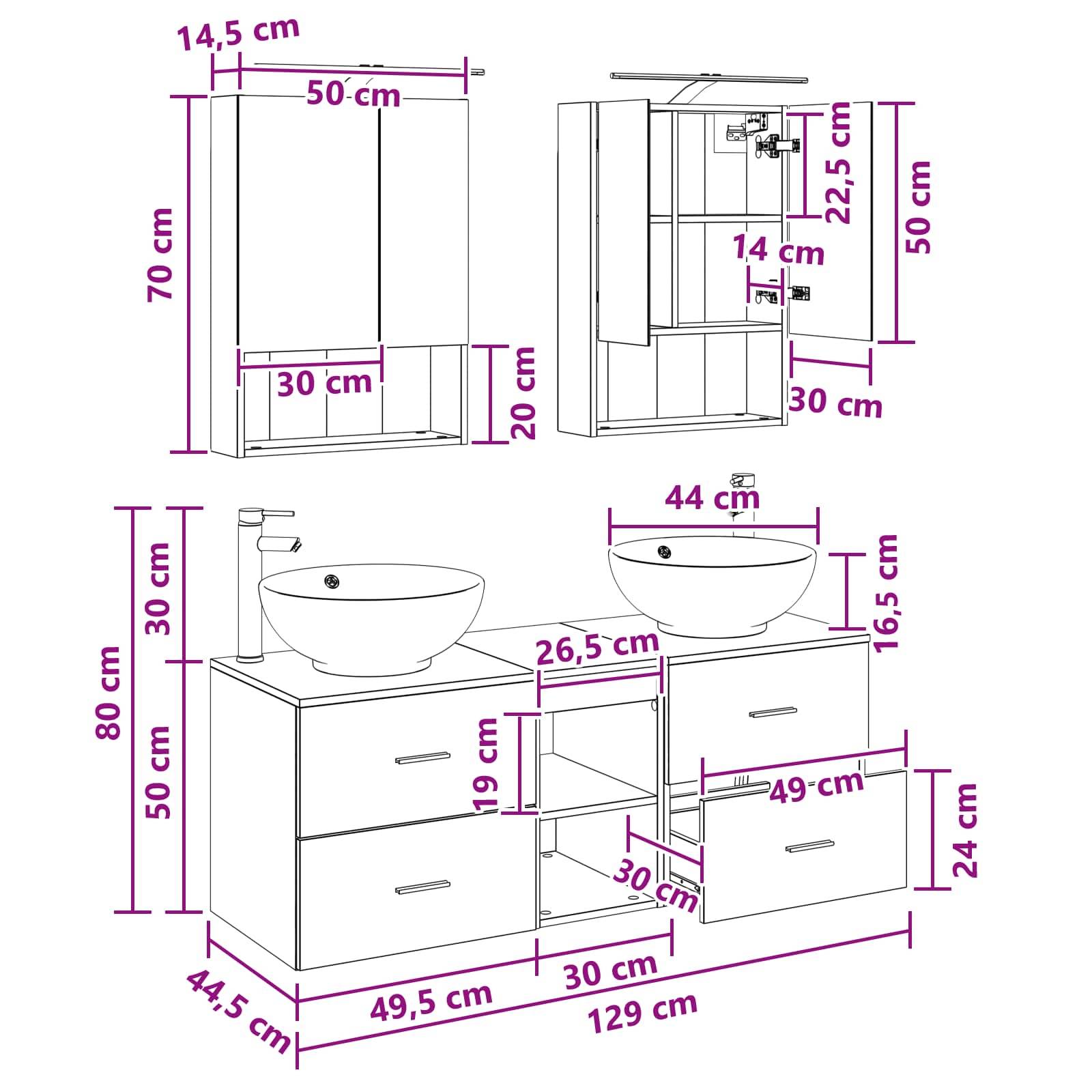 vidaXL Badezimmermöbel-Set 5 pcs Betongrau Ingenieurholz und Glas