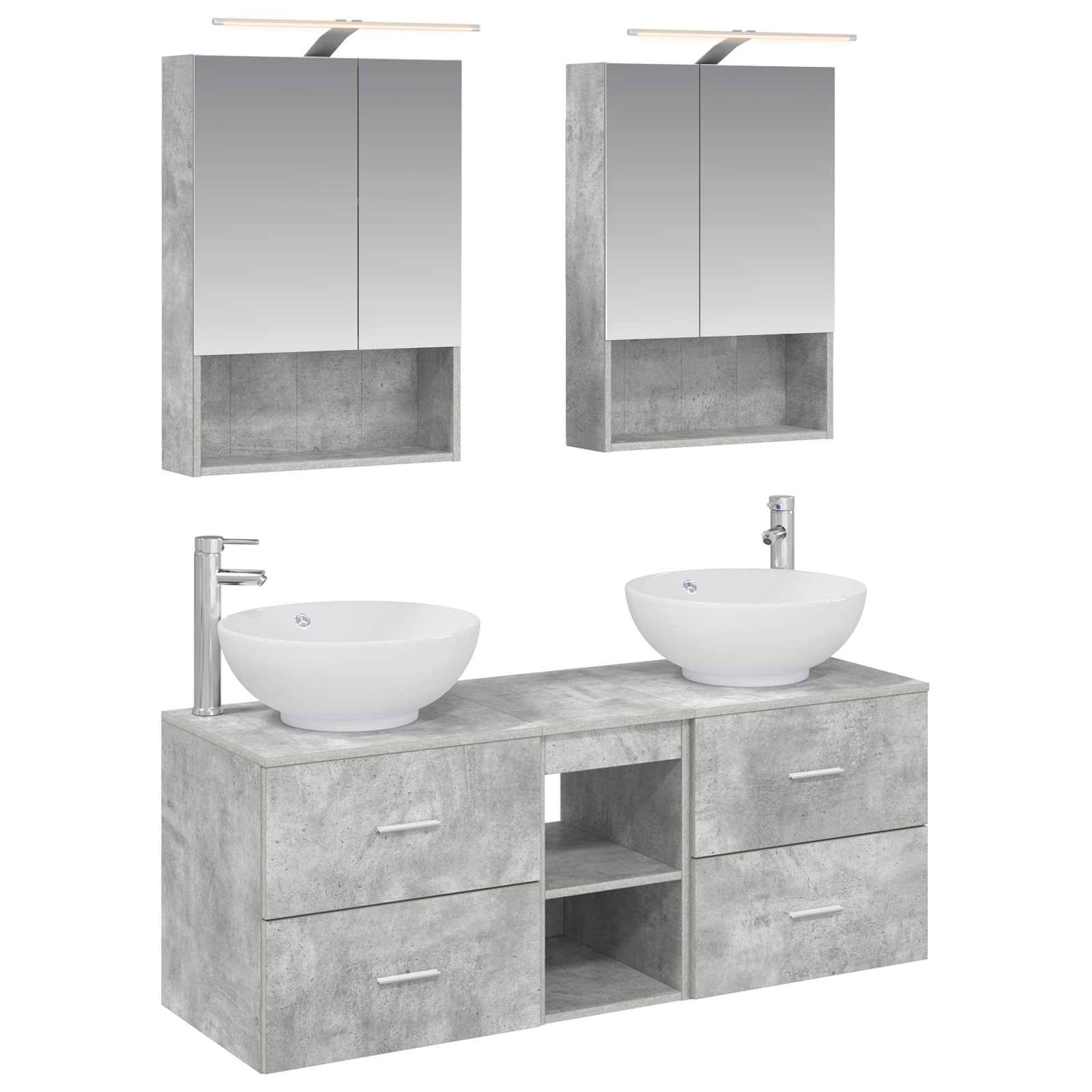 vidaXL Badezimmermöbel-Set 5 pcs Betongrau Ingenieurholz und Glas