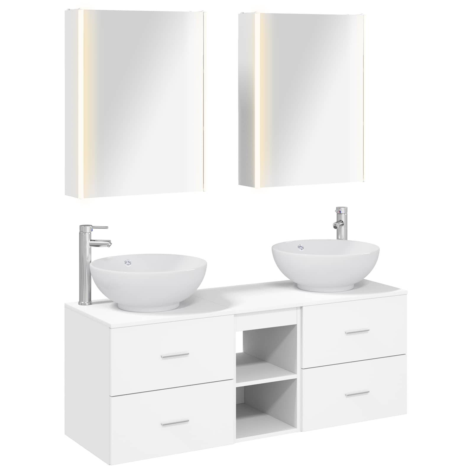 vidaXL Badezimmermöbel-Set 5 pcs Weiß Ingenieurholz und Glas
