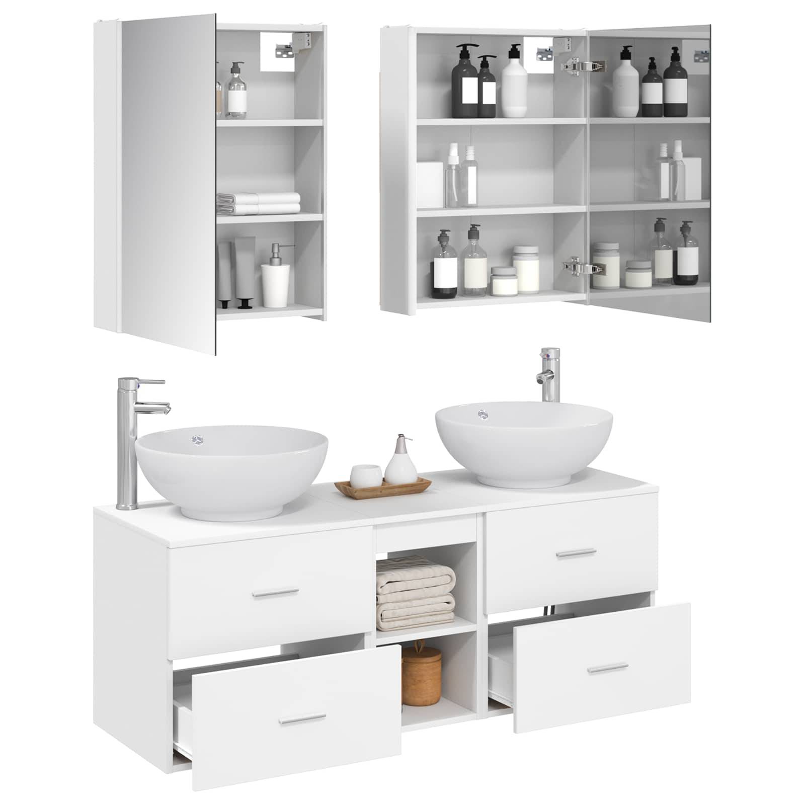 vidaXL Badezimmermöbel-Set 5 pcs Weiß Ingenieurholz und Glas