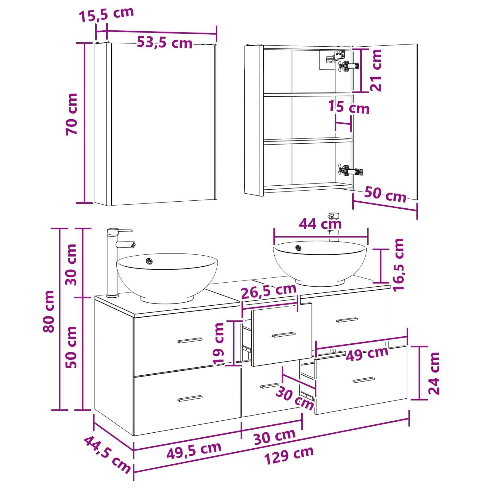 vidaXL Badezimmermöbel-Set 5 pcs Sonoma-Eiche Ingenieurholz und Glas