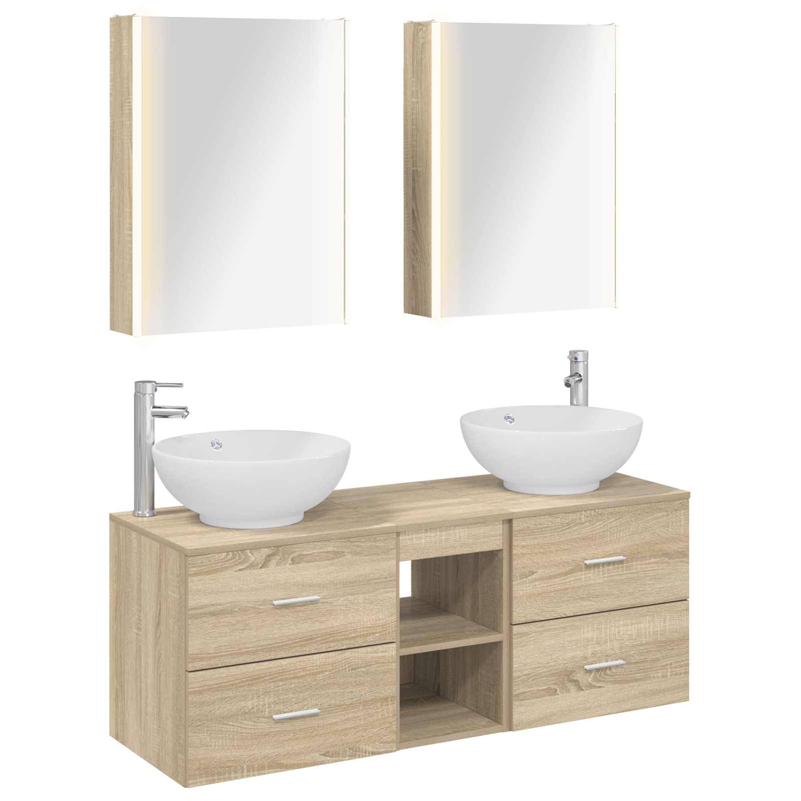 vidaXL Badezimmermöbel-Set 5 pcs Sonoma-Eiche Ingenieurholz und Glas