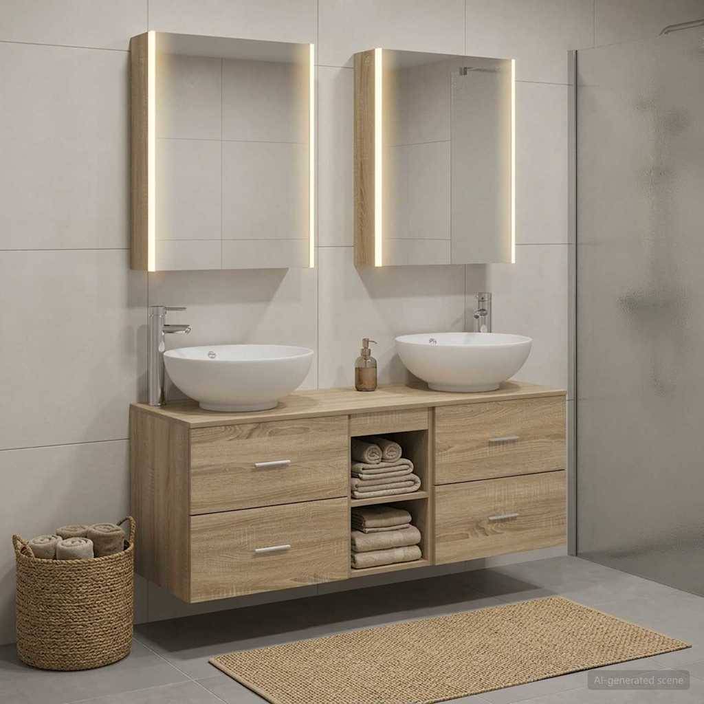 vidaXL Badezimmermöbel-Set 5 pcs Sonoma-Eiche Ingenieurholz und Glas