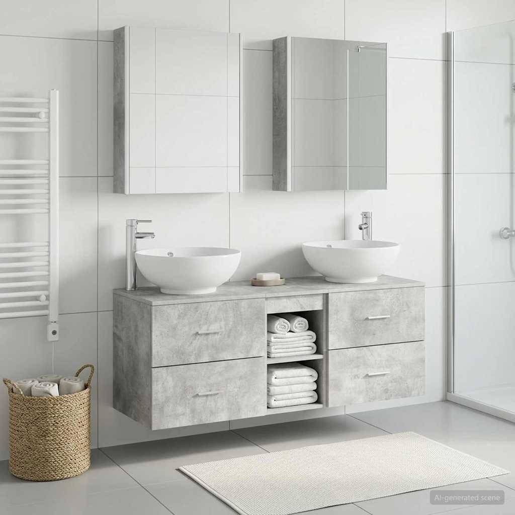 vidaXL Badezimmermöbel-Set 5 pcs Betongrau Ingenieurholz und Glas