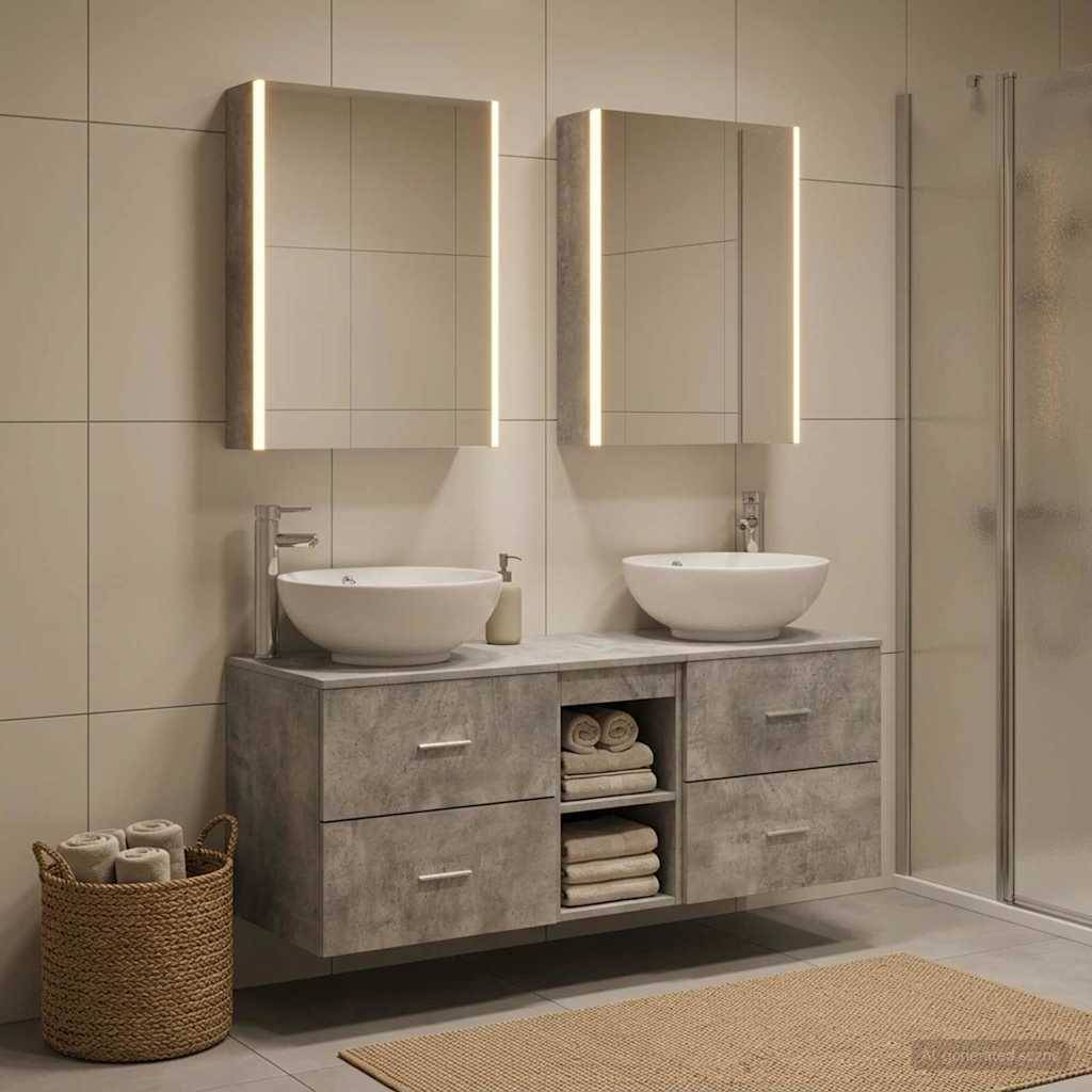 vidaXL Badezimmermöbel-Set 5 pcs Betongrau Ingenieurholz und Glas