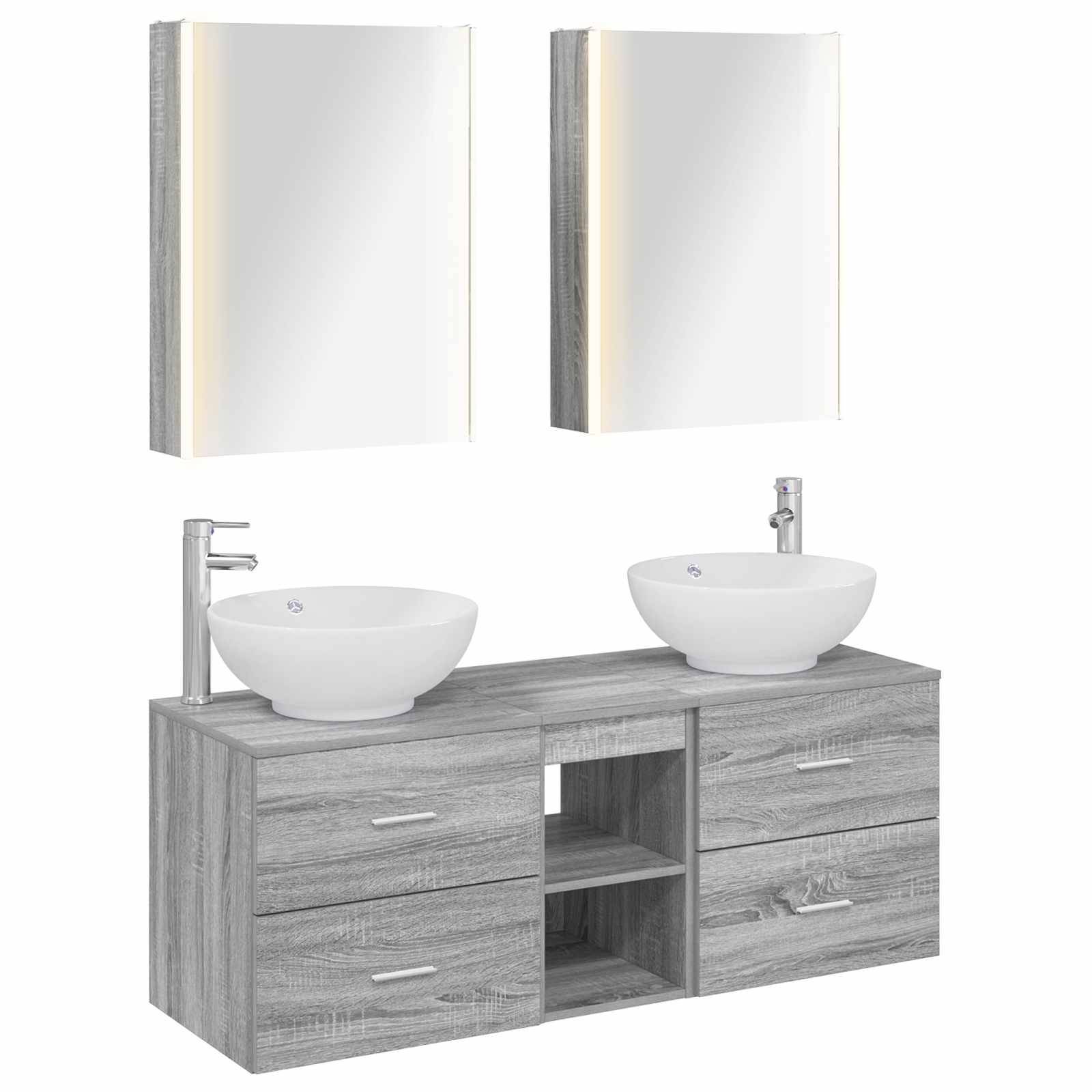 vidaXL Badezimmermöbel-Set 5 pcs Grau Sonoma Ingenieurholz und Glas