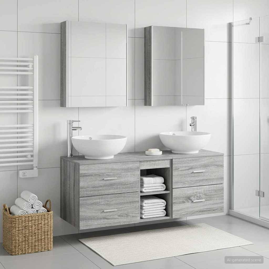 vidaXL Badezimmermöbel-Set 5 pcs Grau Sonoma Ingenieurholz und Glas