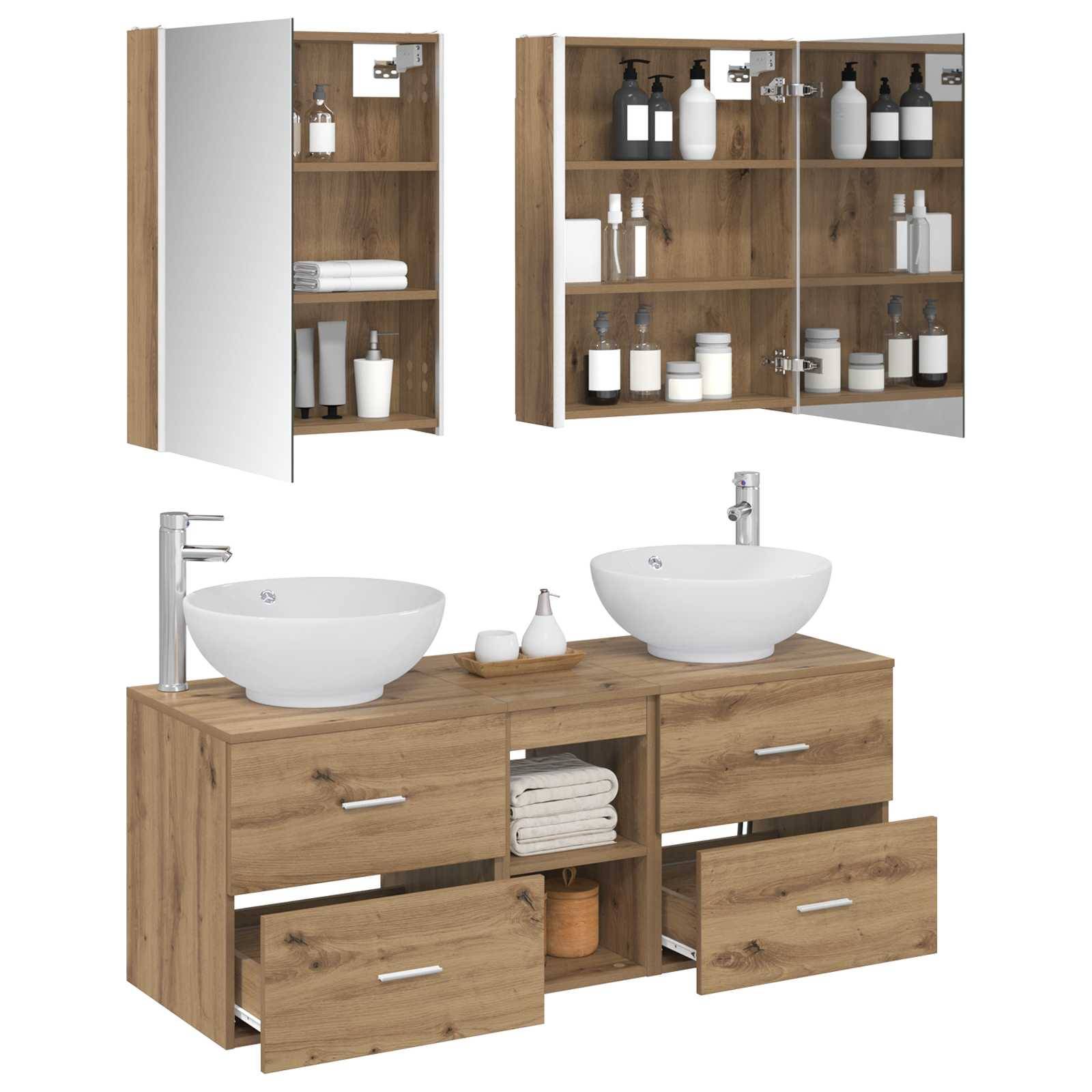 vidaXL Badezimmermöbel-Set 5 Stk. Artisan-Eiche Ingenieurholz und Glas