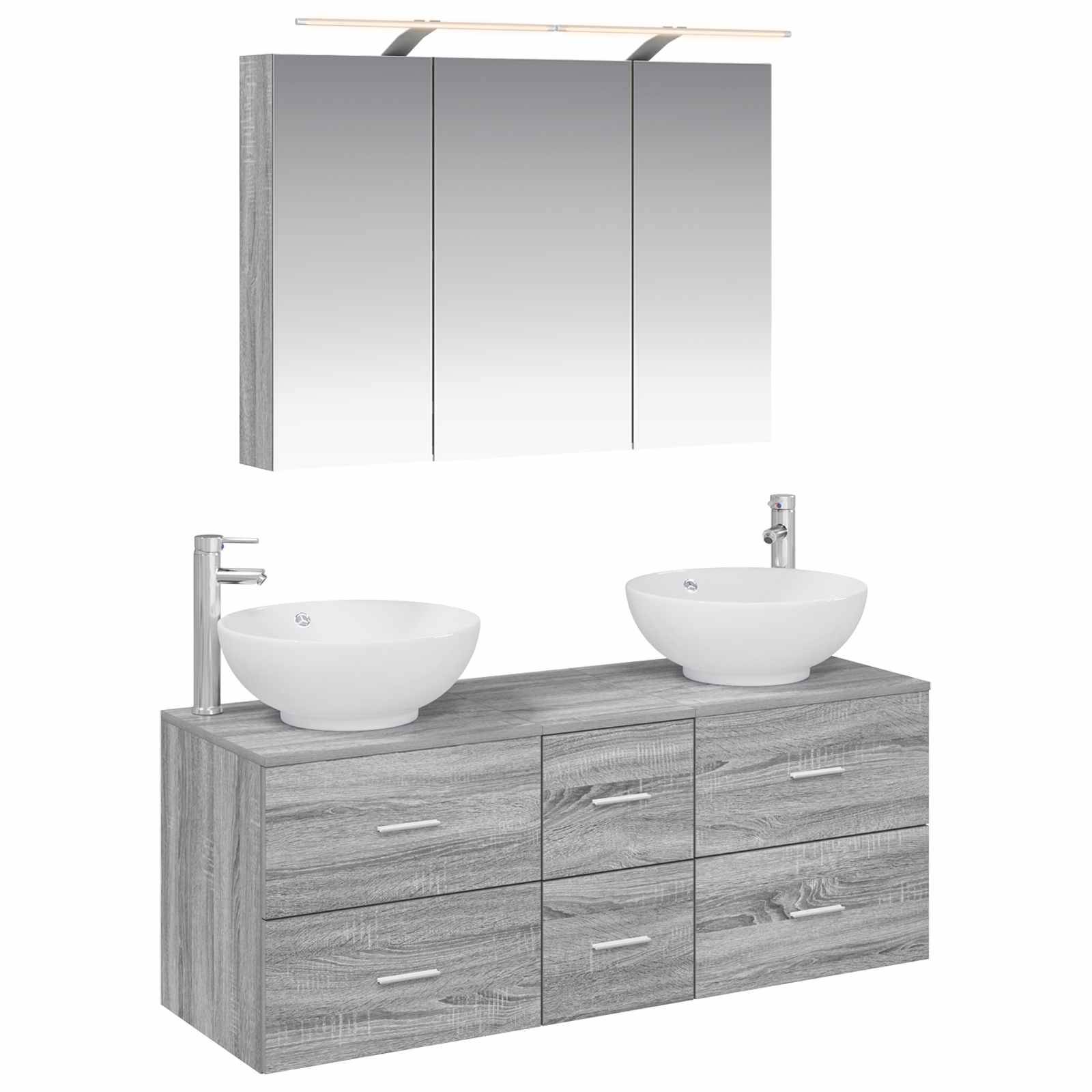 vidaXL Badezimmermöbel-Set 4 pcs Grau Sonoma Ingenieurholz und Glas