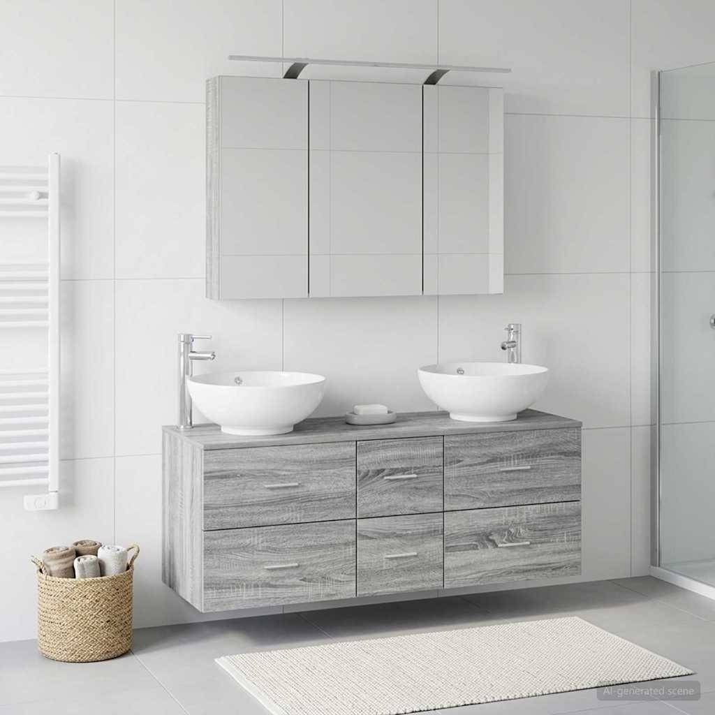 vidaXL Badezimmermöbel-Set 4 pcs Grau Sonoma Ingenieurholz und Glas