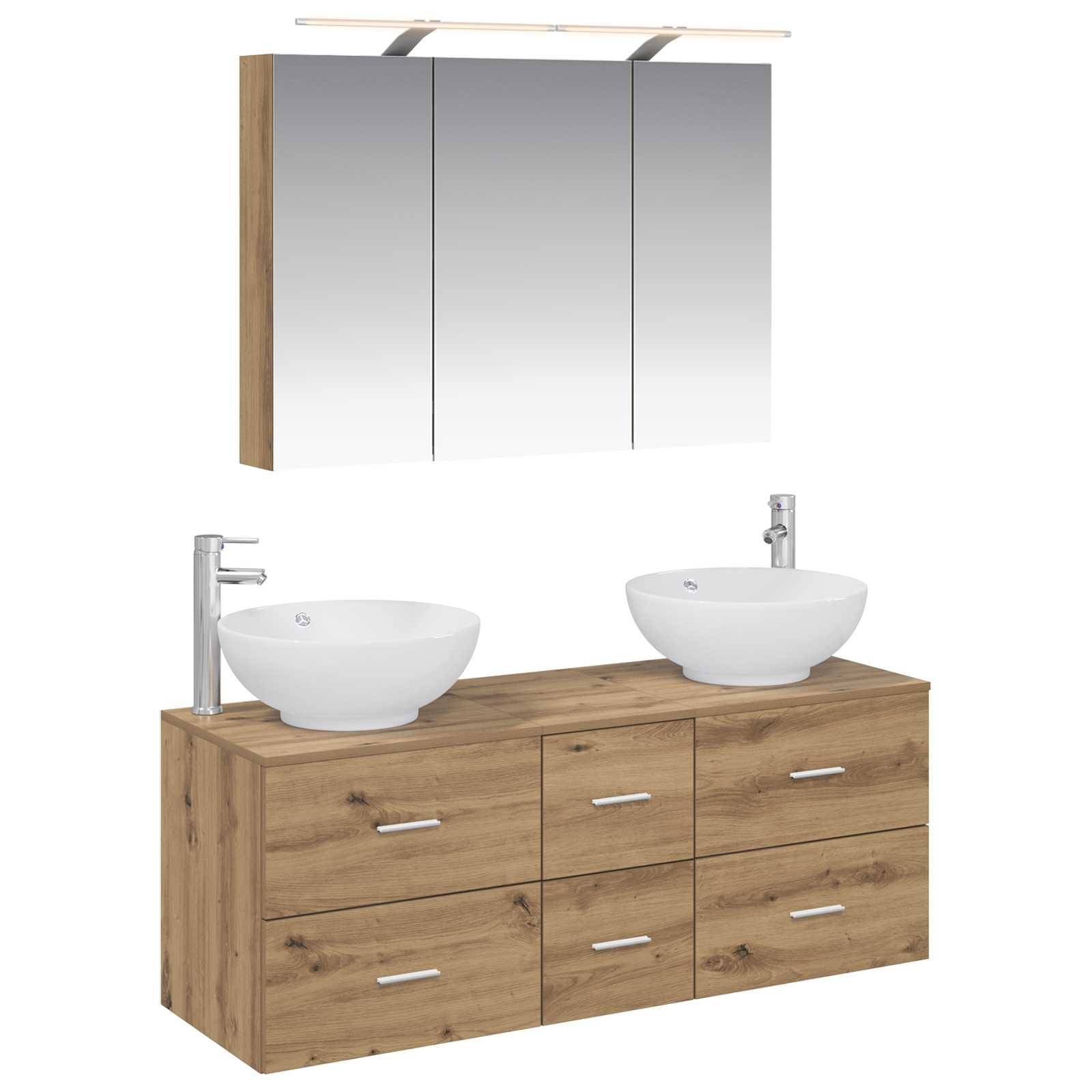 vidaXL Badezimmermöbel-Set 4 Stk. Artisan-Eiche Ingenieurholz und Glas
