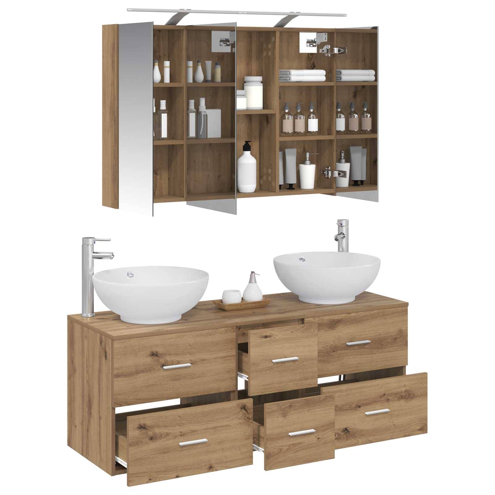 vidaXL Badezimmermöbel-Set 4 Stk. Artisan-Eiche Ingenieurholz und Glas