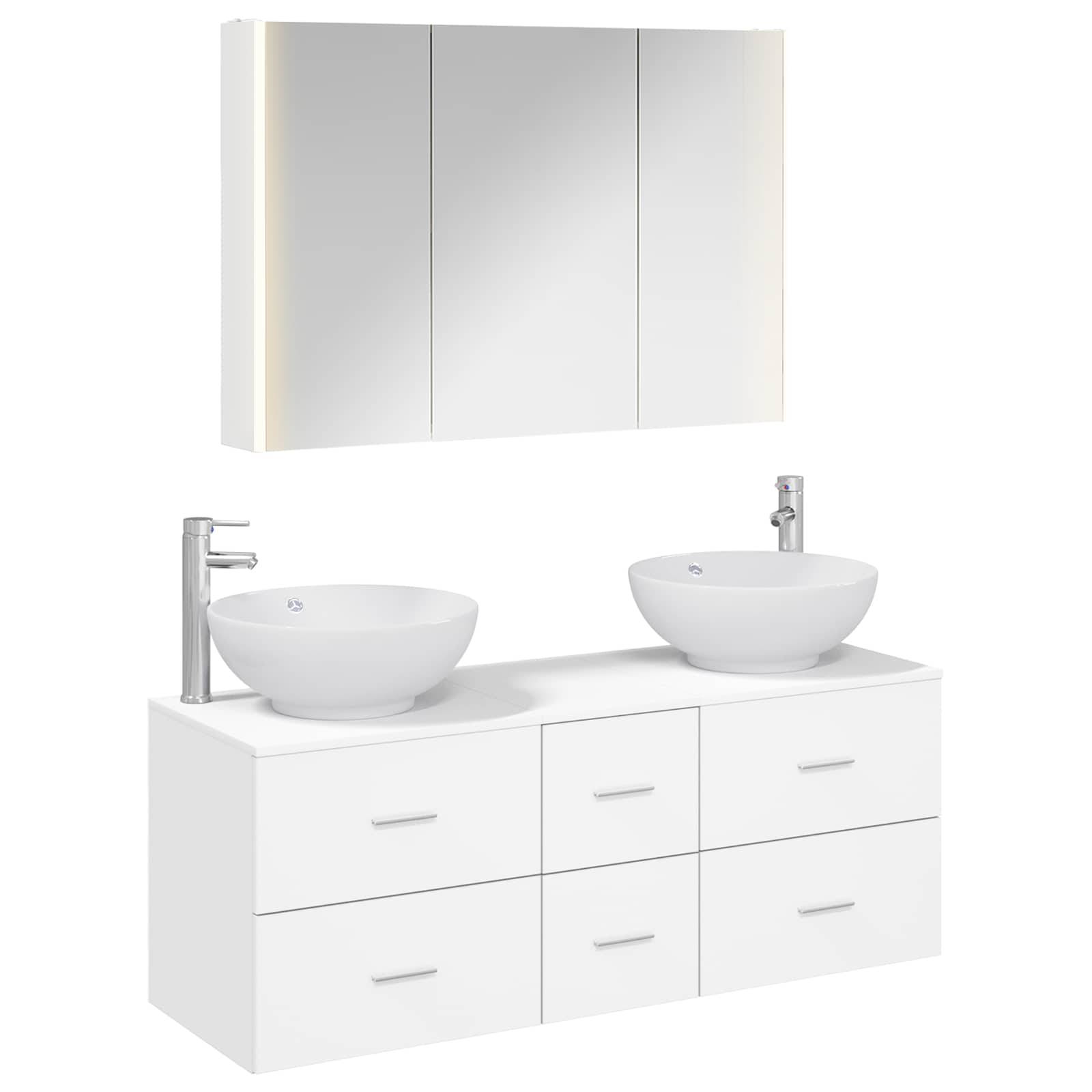 vidaXL Badezimmermöbel-Set 4 pcs Weiß Ingenieurholz und Glas