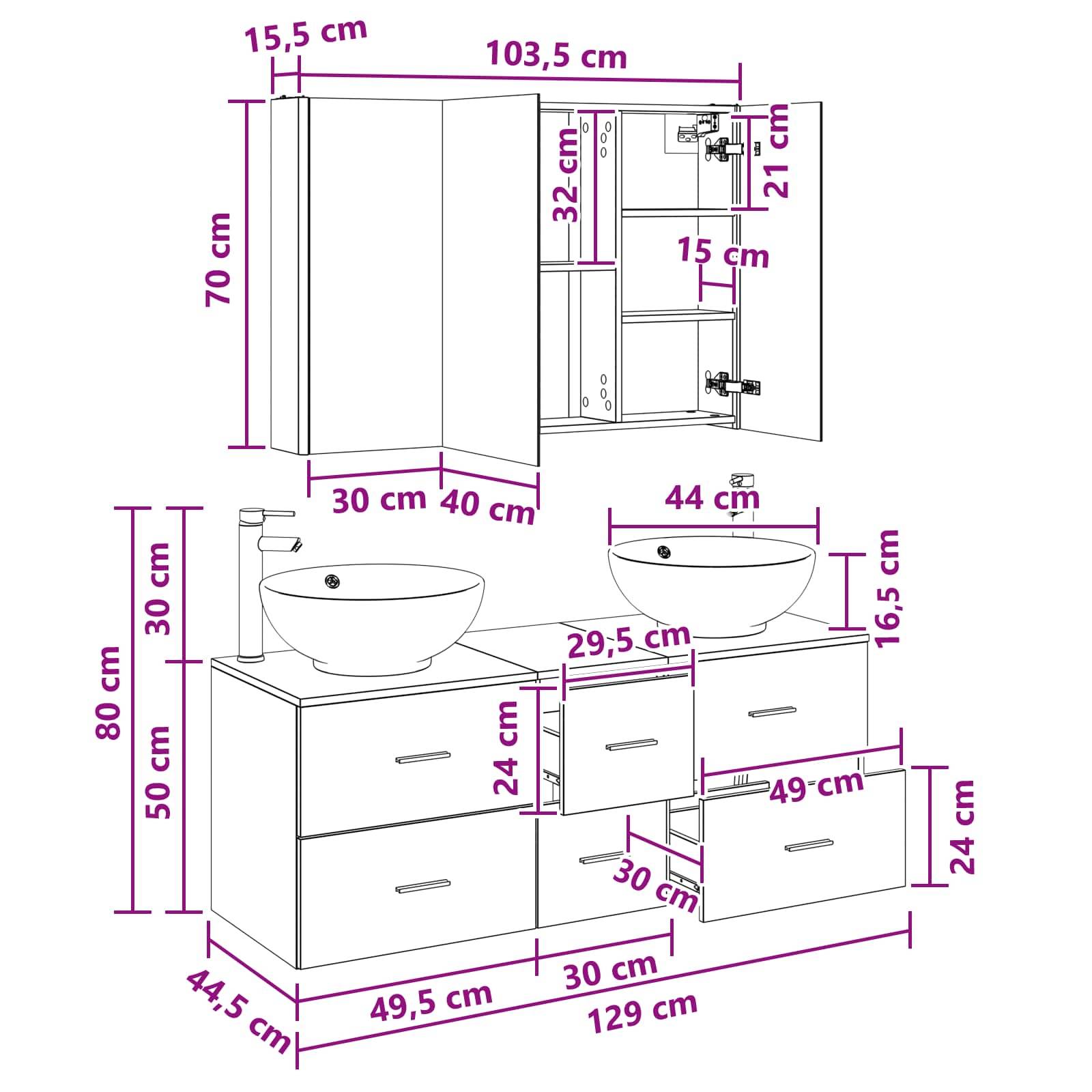 vidaXL Badezimmermöbel-Set 4 pcs Sonoma-Eiche Ingenieurholz und Glas