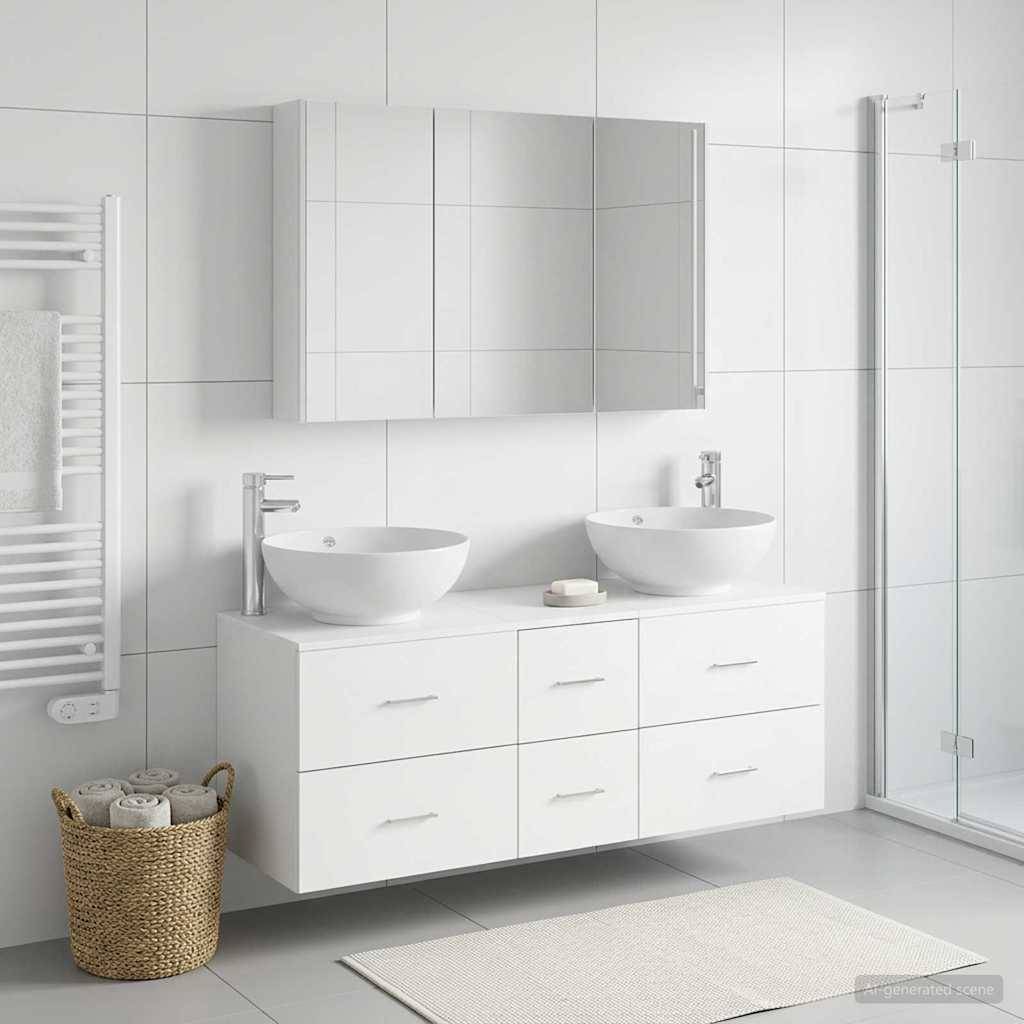 vidaXL Badezimmermöbel-Set 4 pcs Weiß Ingenieurholz und Glas