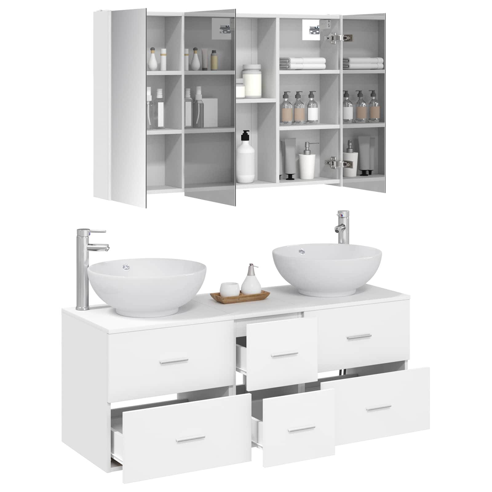 vidaXL Badezimmermöbel-Set 4 pcs Weiß Ingenieurholz und Glas