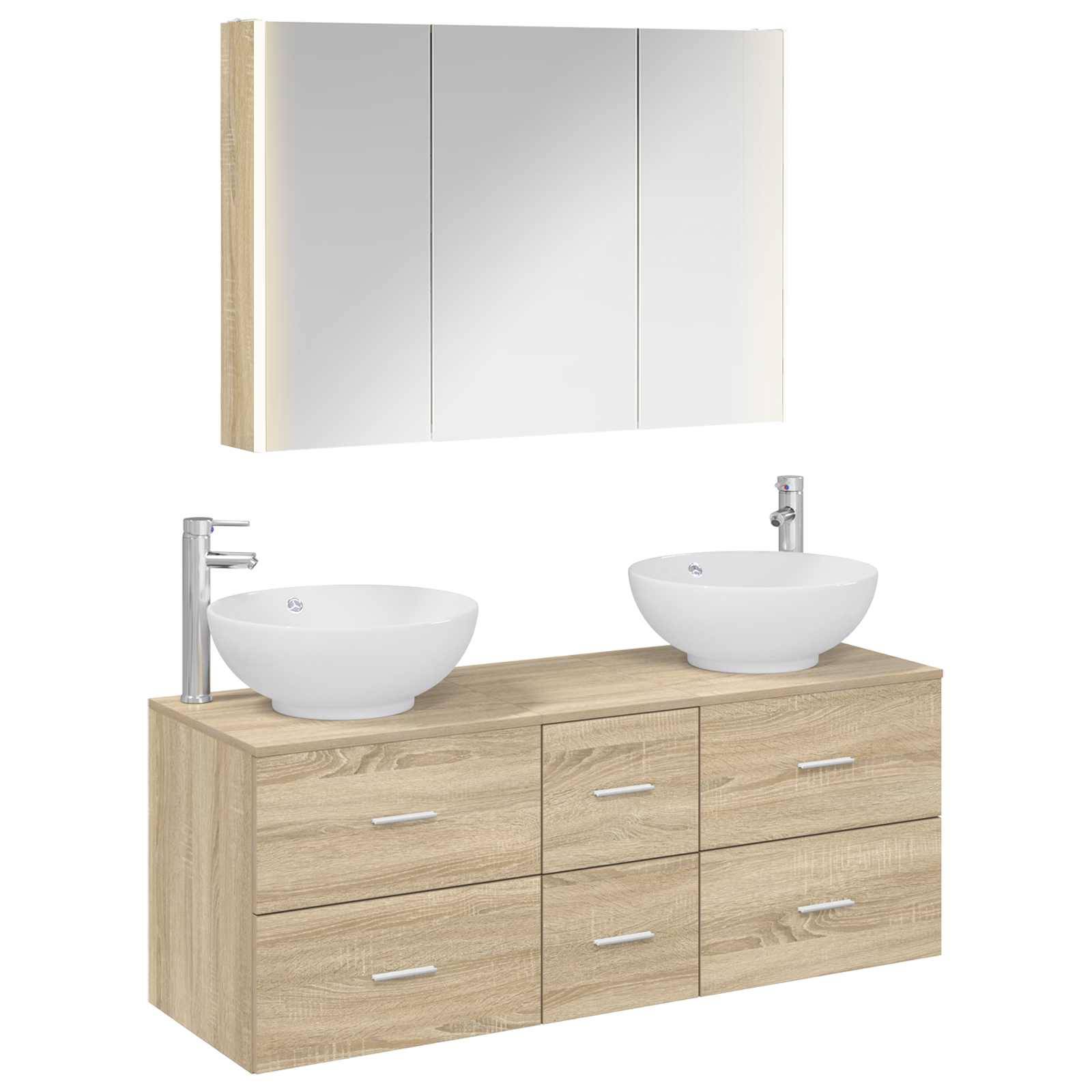 vidaXL Badezimmermöbel-Set 4 pcs Sonoma-Eiche Ingenieurholz und Glas
