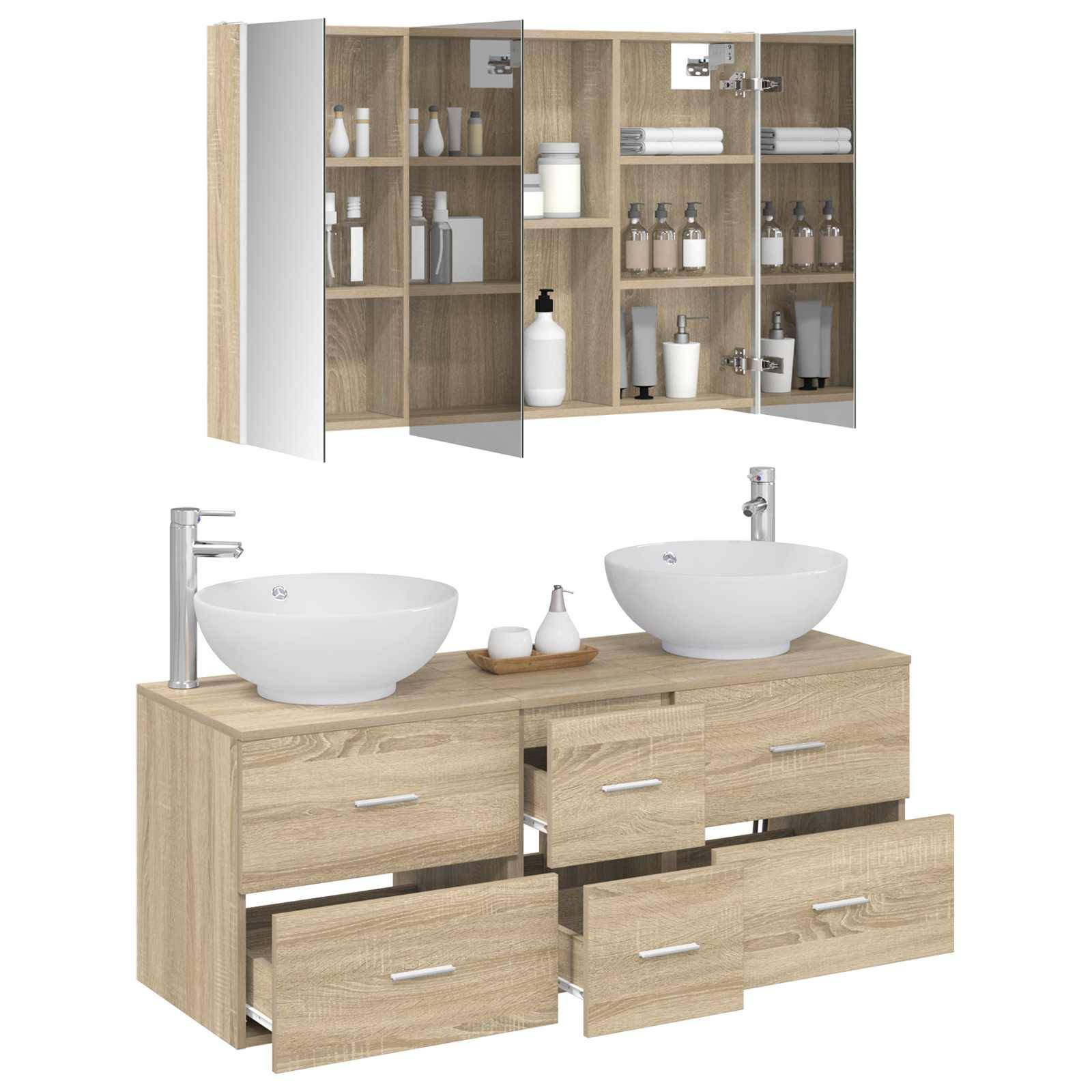 vidaXL Badezimmermöbel-Set 4 pcs Sonoma-Eiche Ingenieurholz und Glas
