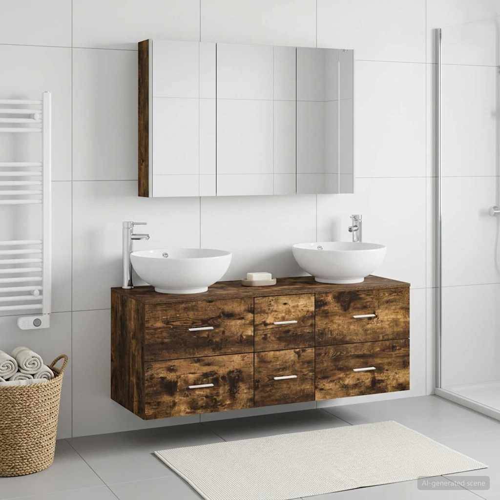 vidaXL Badezimmermöbel-Set 4 pcs Geräucherte Eiche