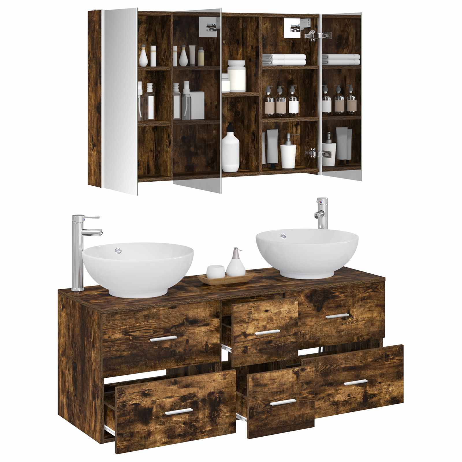 vidaXL Badezimmermöbel-Set 4 pcs Geräucherte Eiche