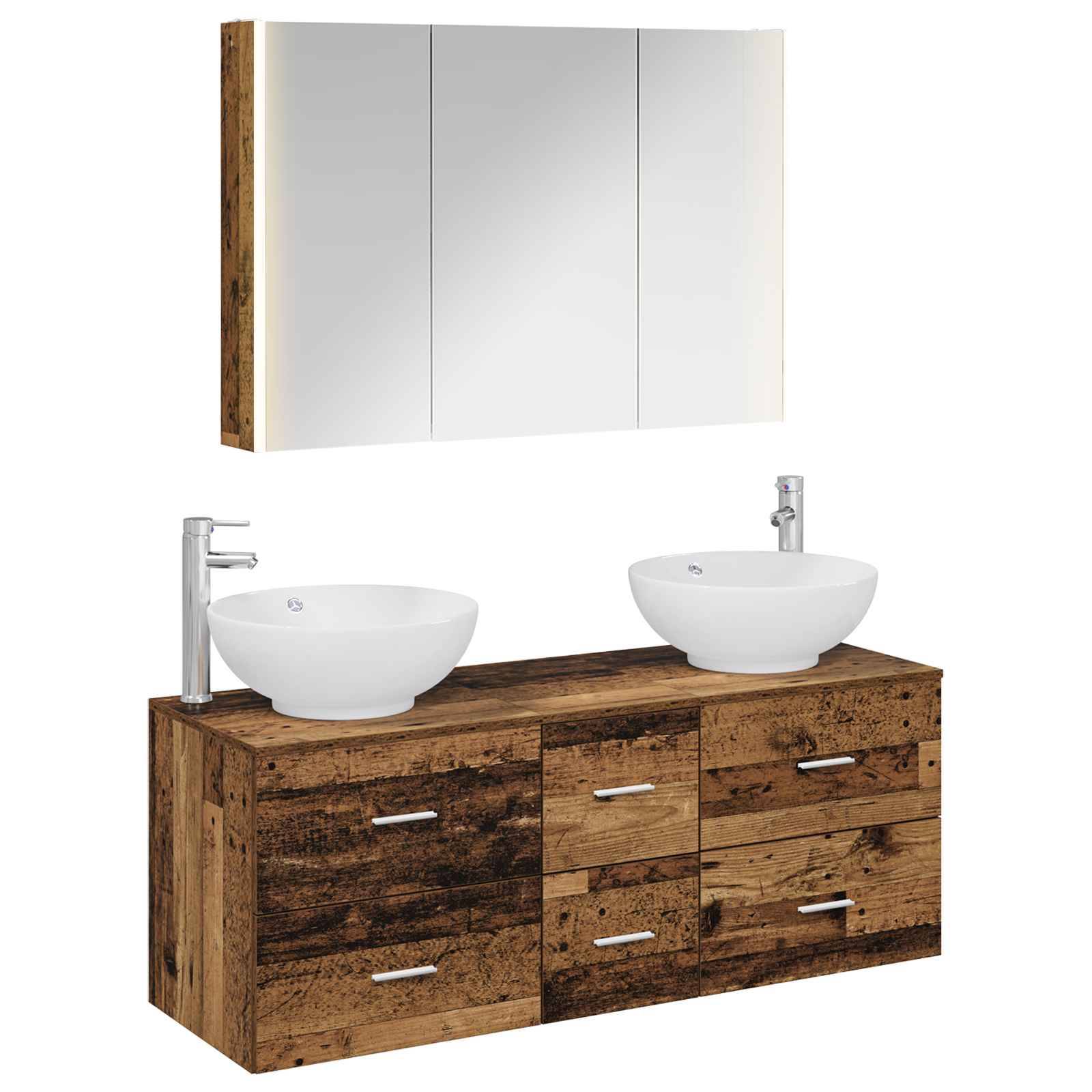 vidaXL Badezimmermöbel-Set 4 pcs Altholz Ingenieurholz und Glas